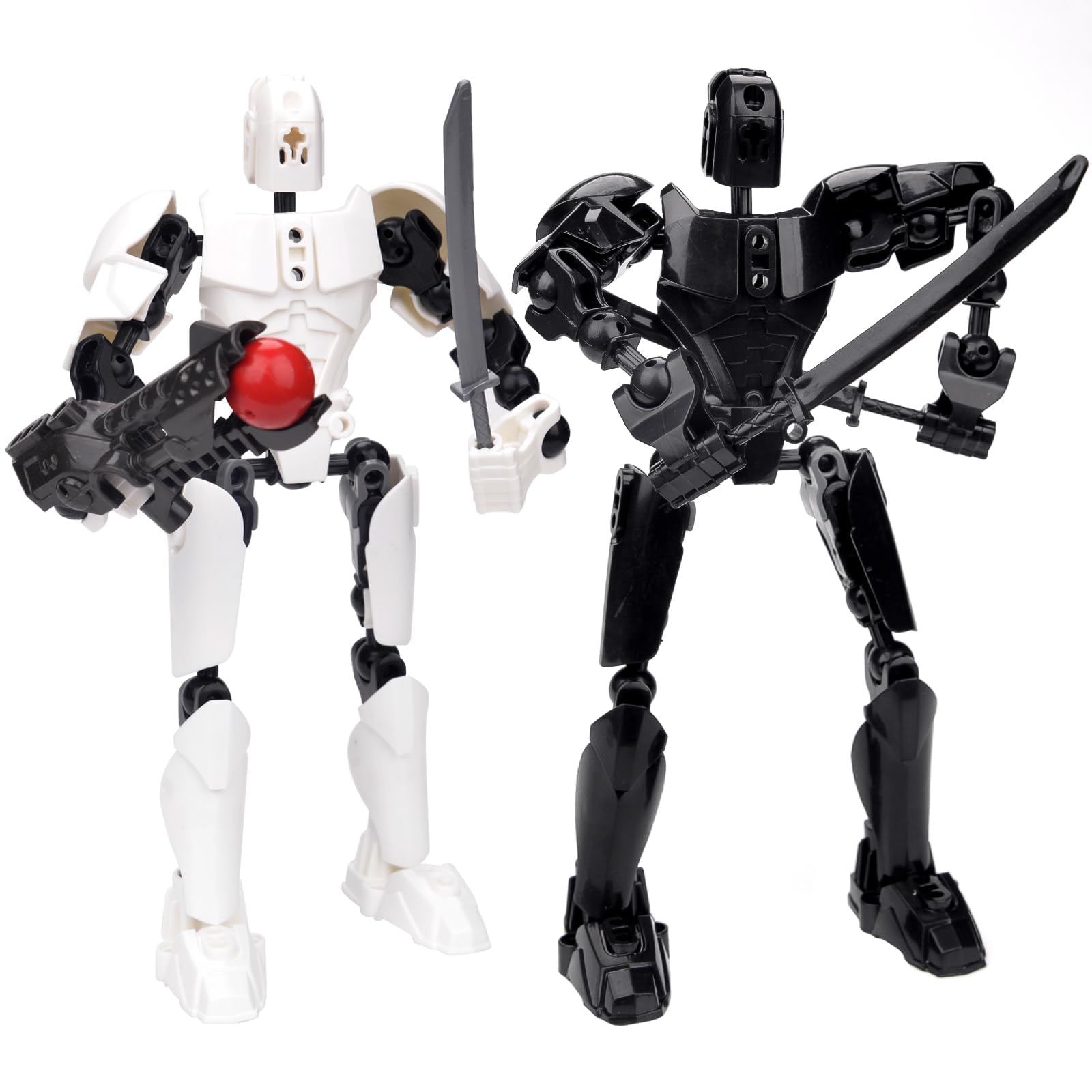 2Pcs T13 Multi-Jointed Movable Robot Figures, 3D Printed Collectible Robot Figures for Desktop Decoration, Perfect Gifts for Game Enthusiasts, White/Black