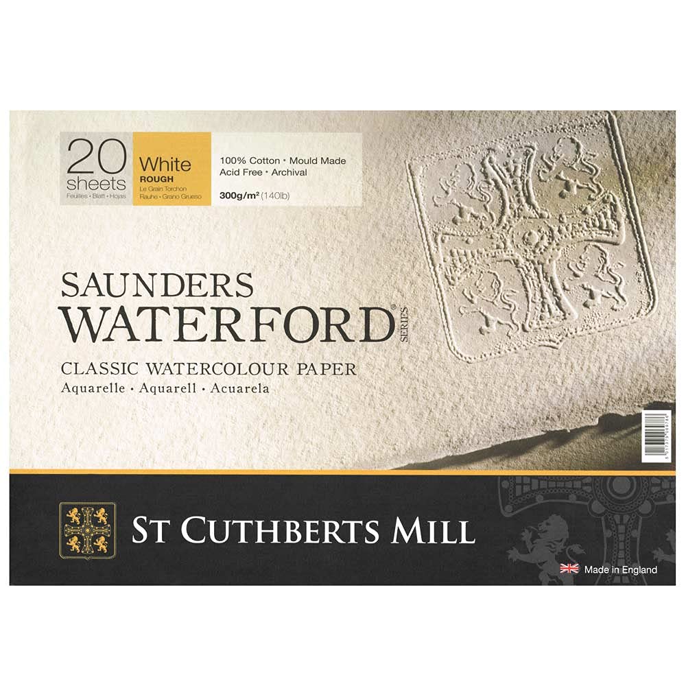 Saunders Waterford St. Cuthberts Mill Watercolor 300 GSM Rough Natural White 36x26CM Paper Blocks, 20 Sheets