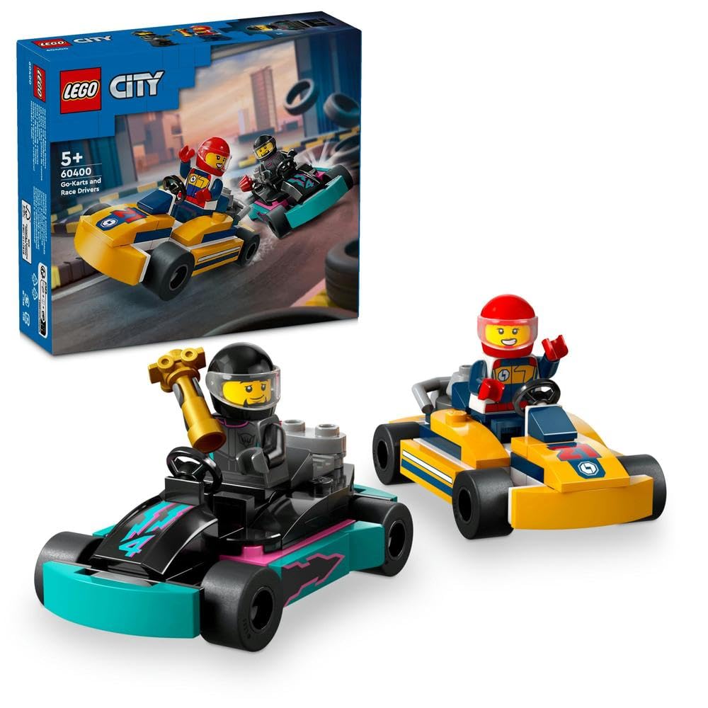 LEGOCity Go-Karts and Race Drivers, Racing Vehicle Toy Playset for 5 Plus Year Old Boys, Girls and Fans of Race Car Toys with 2 Driver Minifigures, Small Gift for Preschool Kids 60400