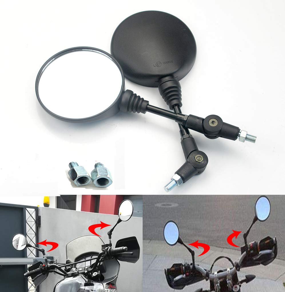 evomosa Motorcycle Side Mirrors,Universal Motorbike Rear View Folding Round Mirrors fit for 8mm 10mm Screw