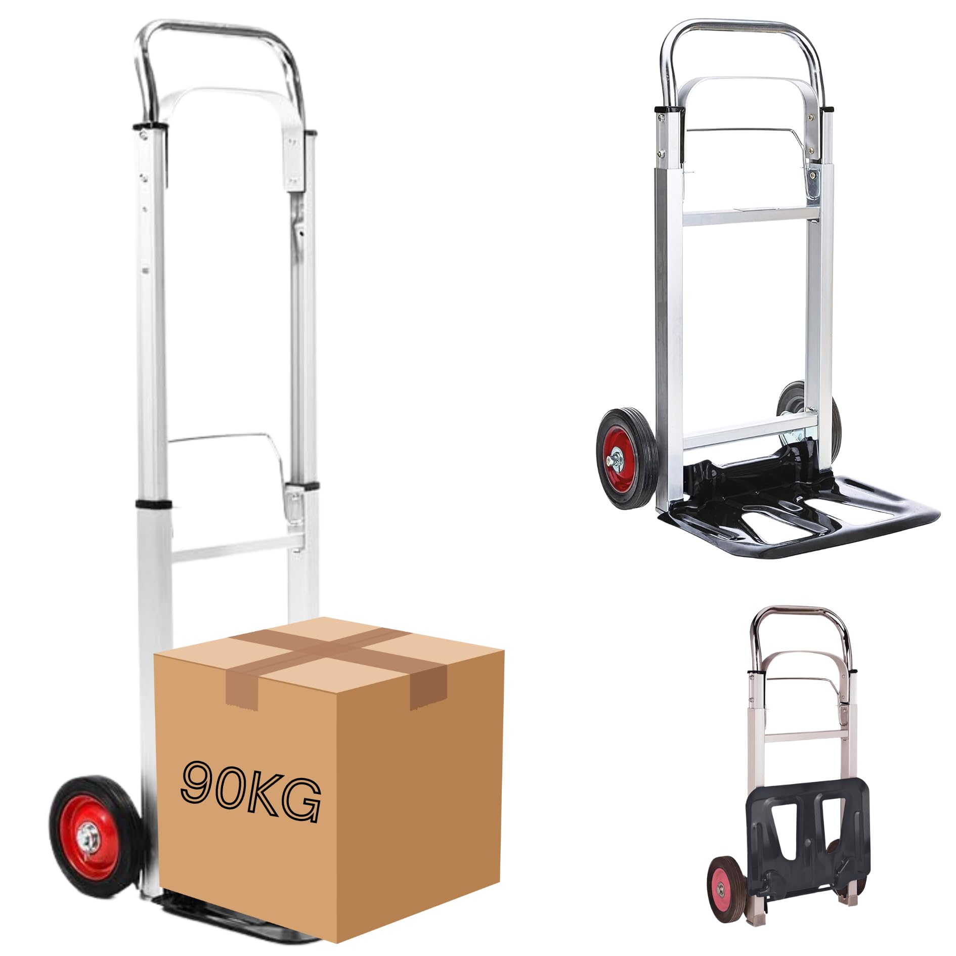 Trendi Heavy Duty Folding Hand Truck - Aluminum Trolley with 90KG Capacity, Foldable Multi-Purpose Sack Barrow for Shopping, Camping, Garden & Pallet Transport on Wheels