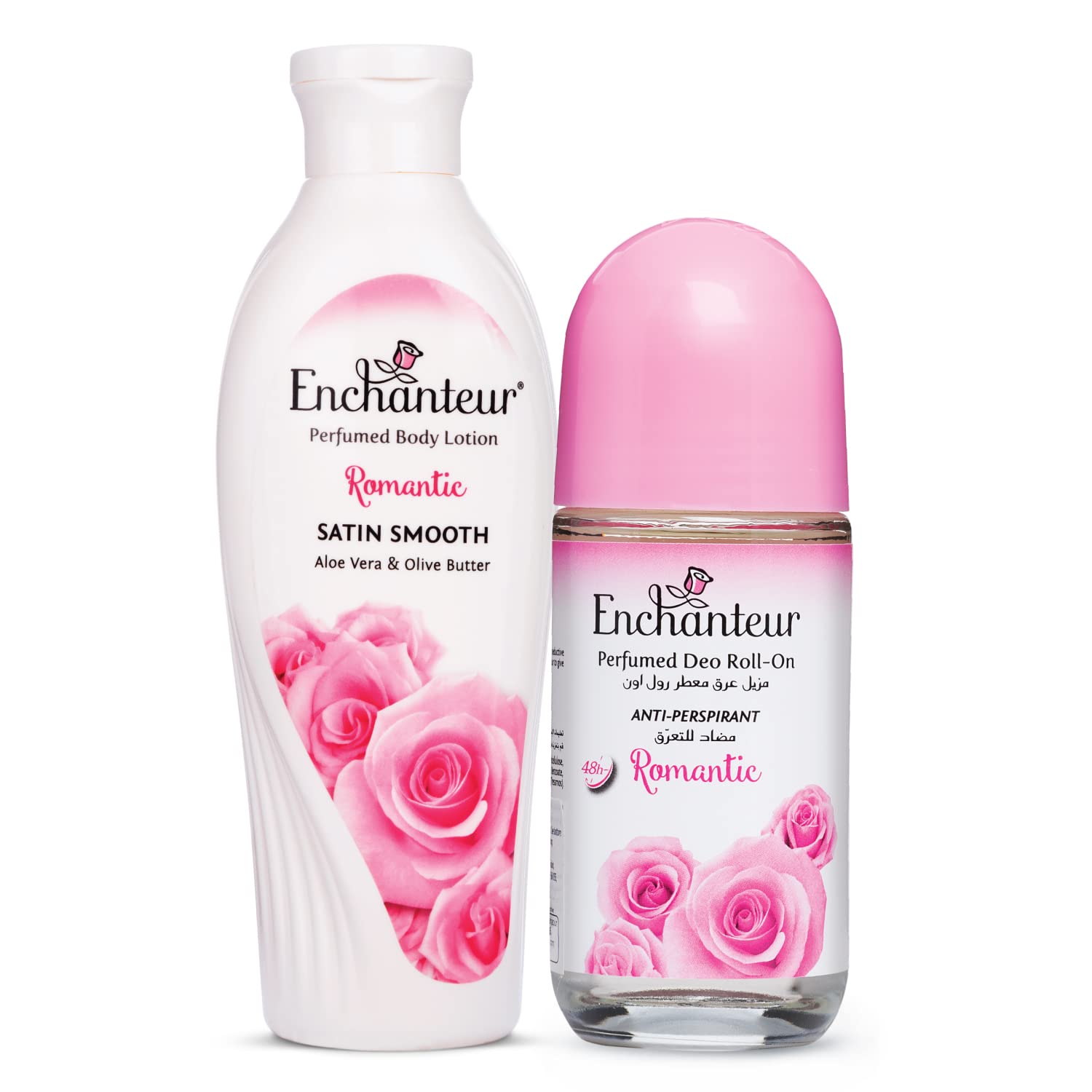 Enchanteur Romantic Perfumed Shower Gel (Body Wash) For Women, 250ml With Roses & Jasmine Extracts & Romantic Roll-On Deodorant For Women, 50ml With Roses & Jasmine Extracts