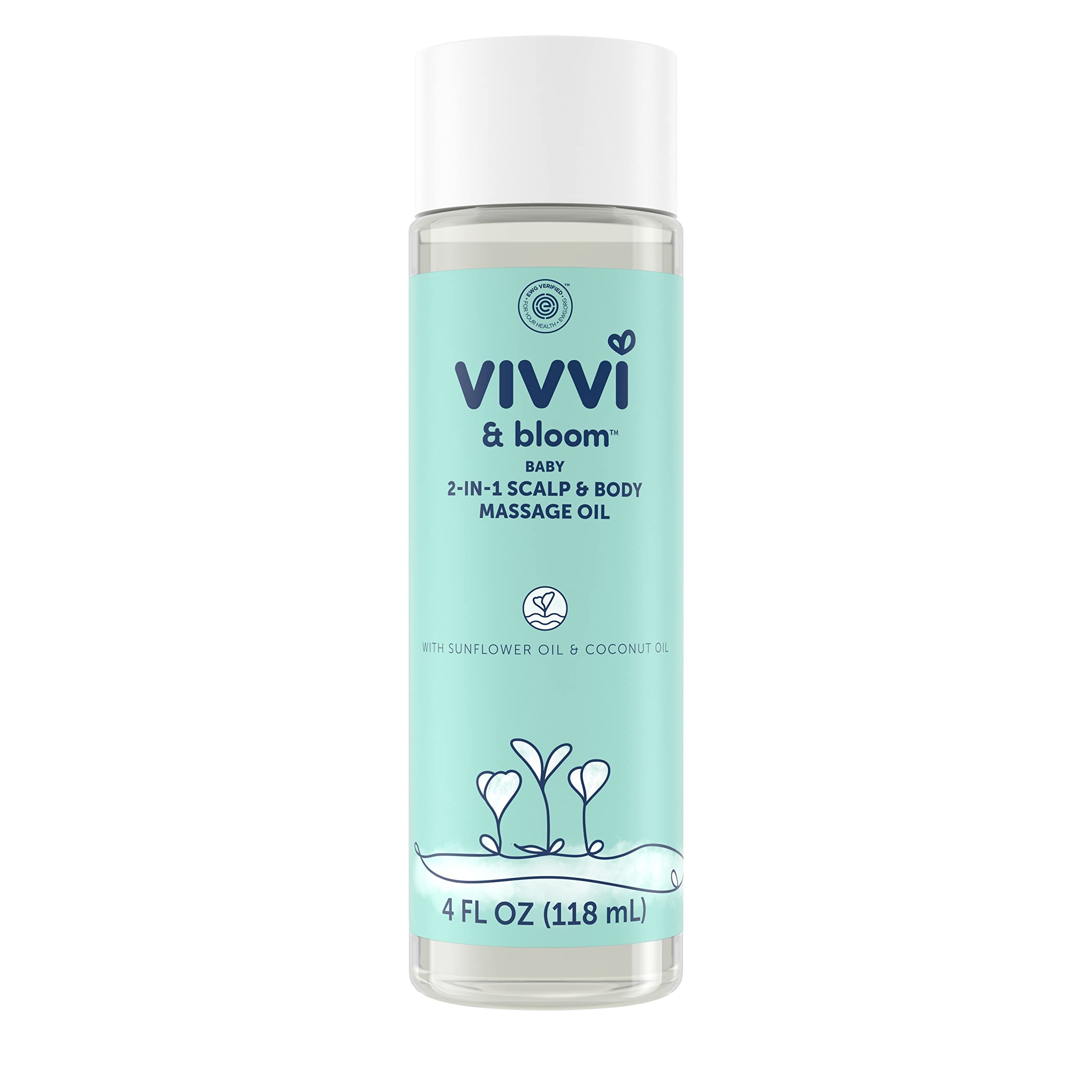 VIVVI & BLOOMGentle 2-in-1 Baby Scalp & Body Massage Oil, Fast Absorbing Formula Ideal to Moisturize, for Massage to Remove Dry Flakes on Scalp, Hypoallergenic, 4 fl. Oz