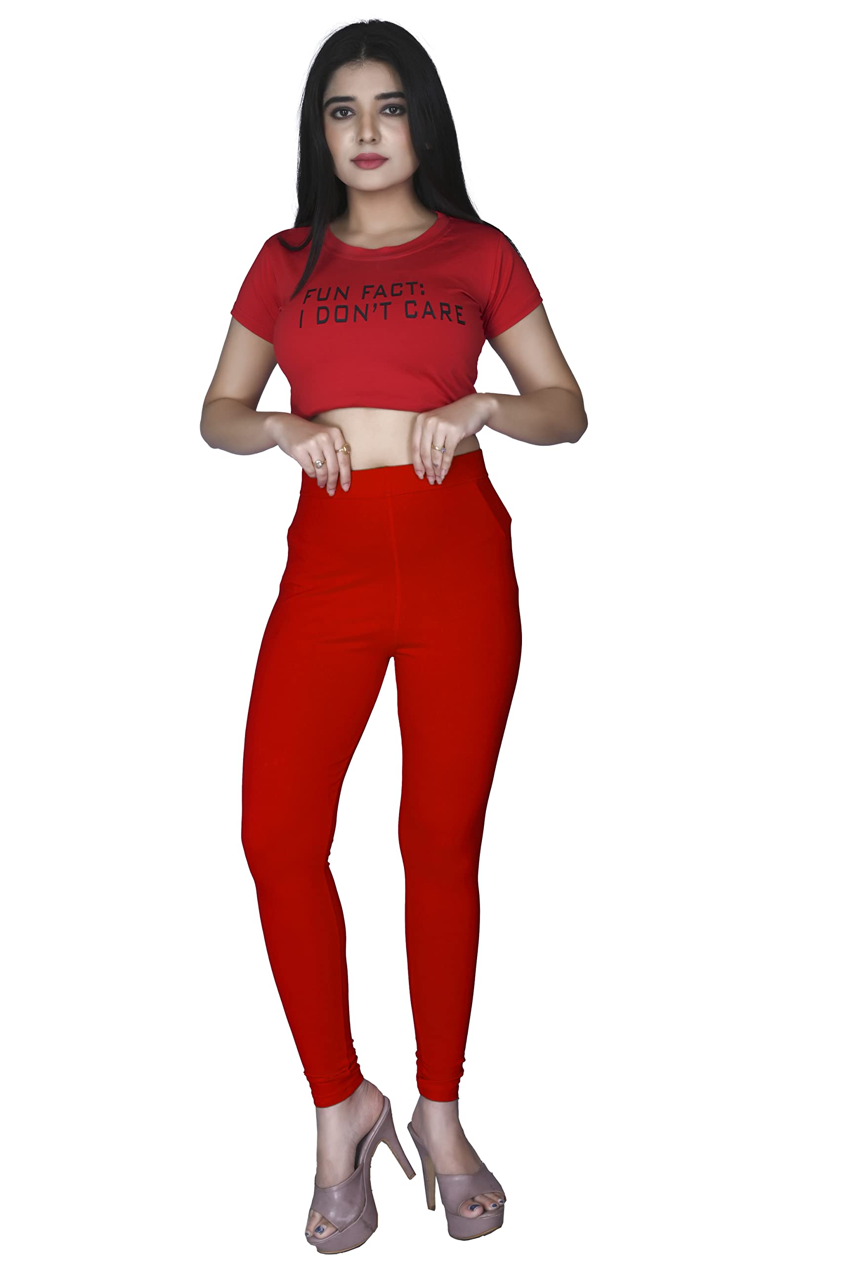 TEEKAY Woman's Cotton Lycra Regular Fit Ankle Length Leggings Red