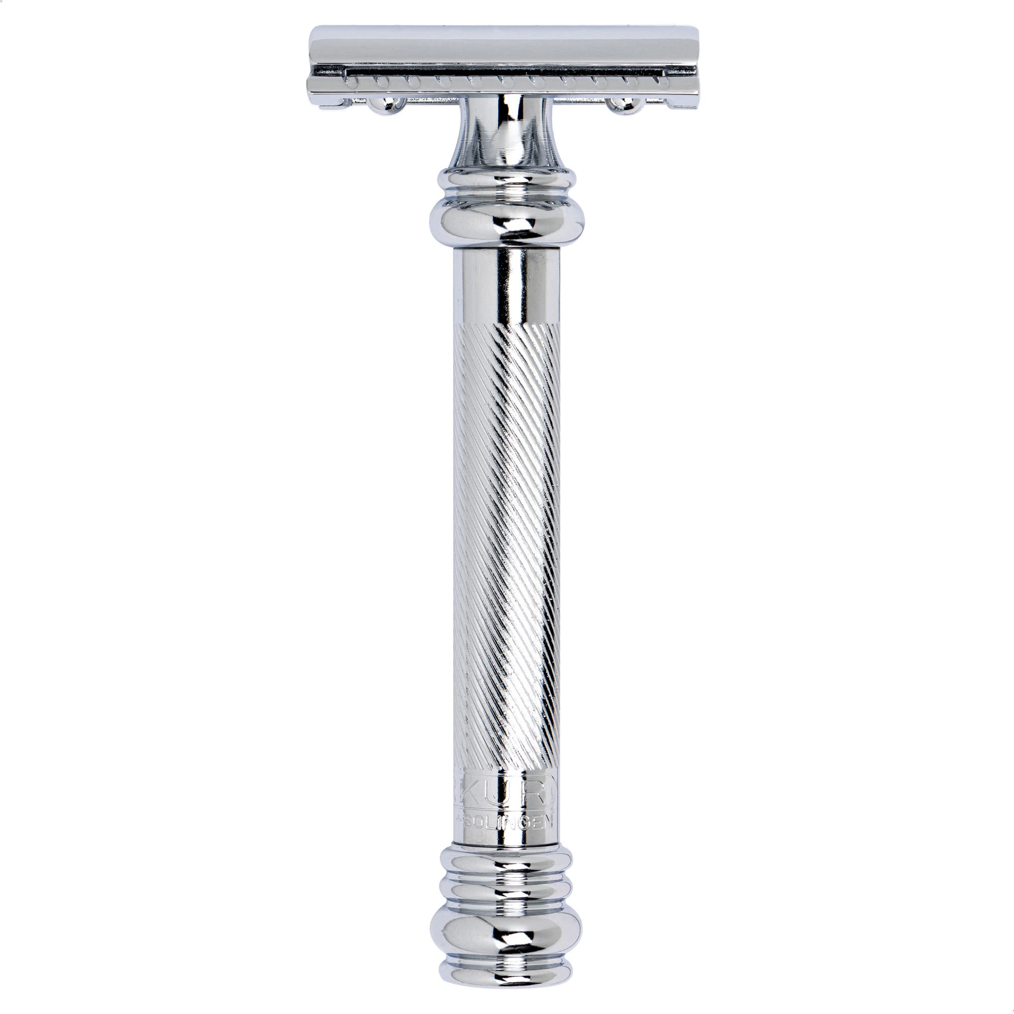 MERKURSafety Razor 38C | Barber Pole Gloss Chrome | Two Piece Razor with Straight Cut | Closed Comb | Ideal for Wet Shaving | Die-Cast Zinc | Brass Handle | Made in Germany