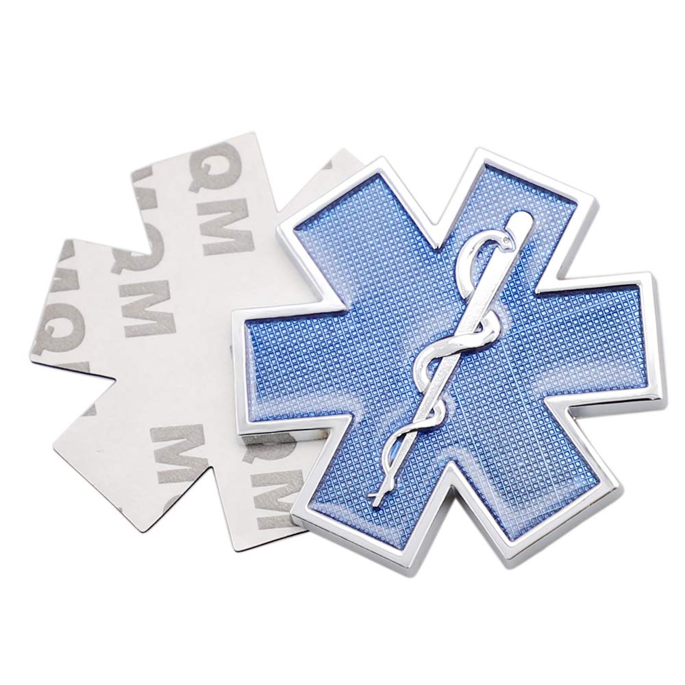 CARRUN 3D EMS EMT Star Of Life Metal Emblem Fender Emblem Badge Self Adhesive Car Sticker Decal (Blue)