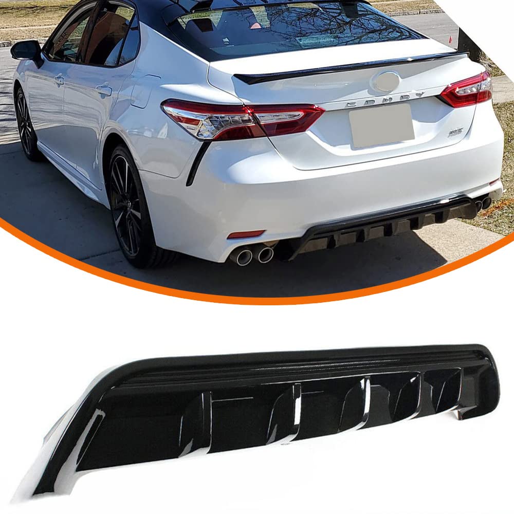 Rear Lip Bumper Valance Diffuser Fits 2018-2020 Camry SE XSE GT Shark Fin Glossy Black Splitter Spoiler