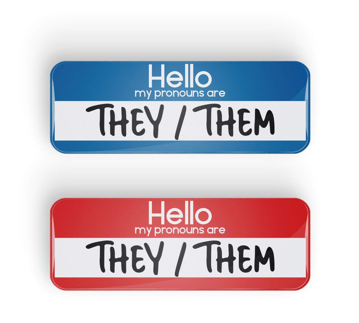 HELLO MY PRONOUNS ARE THEY/THEM pronoun pin badge button, LGBTQ+, LGBT pinback, fridge magnet, or clothes magnet