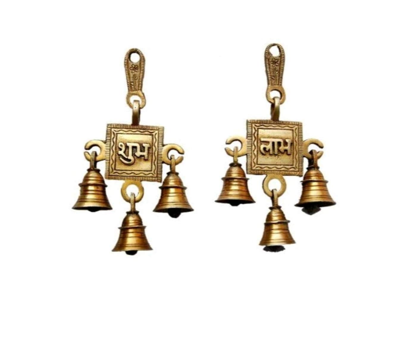 athizay Wall Hanging Set Brass Bell Shubh Labh Door Hangings Decorative Bells Gifting Items - 15 cm (Brass, Gold)