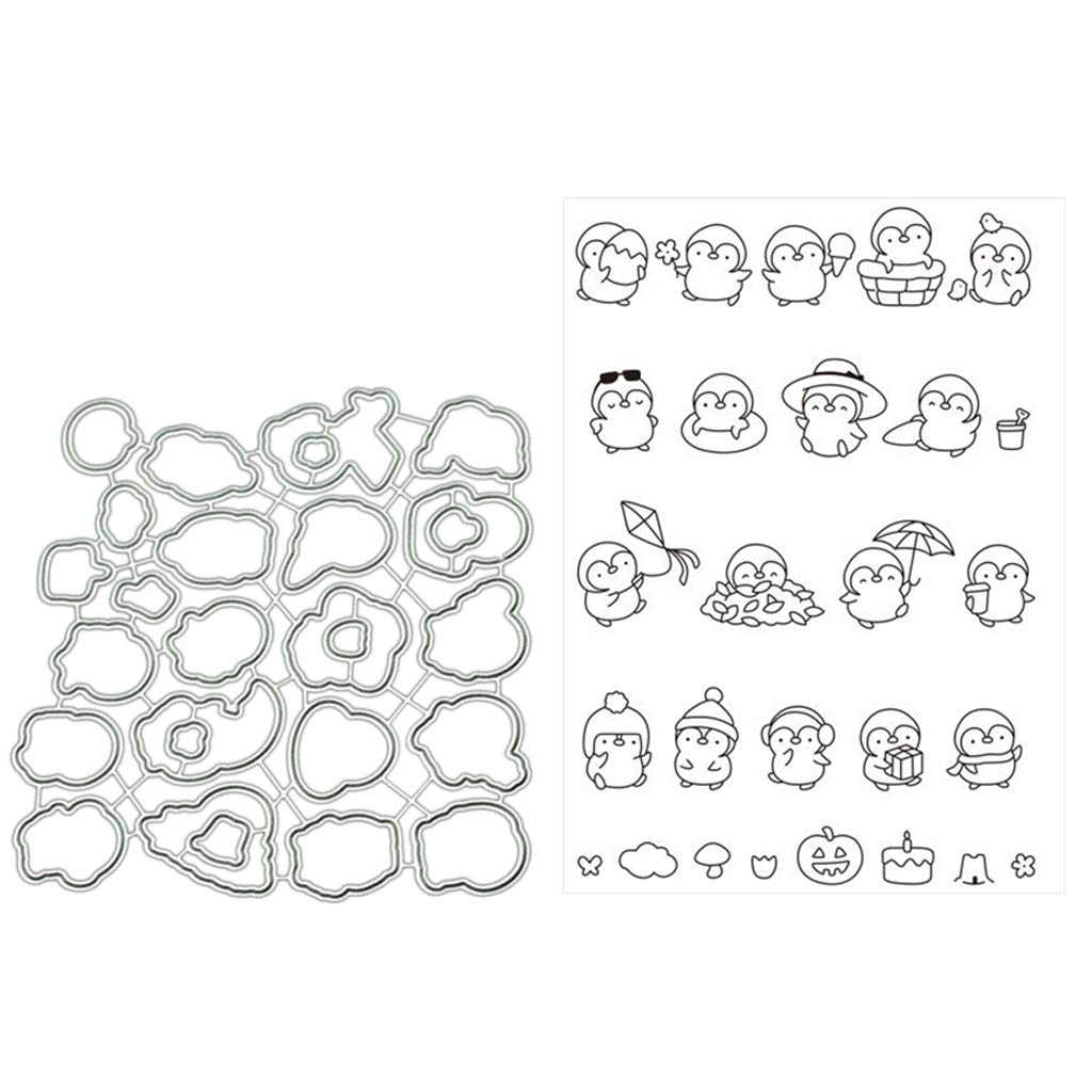 LyguyStencil, Transparent Stamp, Penguin Metal Cutting Dies Stencil for DIY Scrapbooking Paper Card Embossing