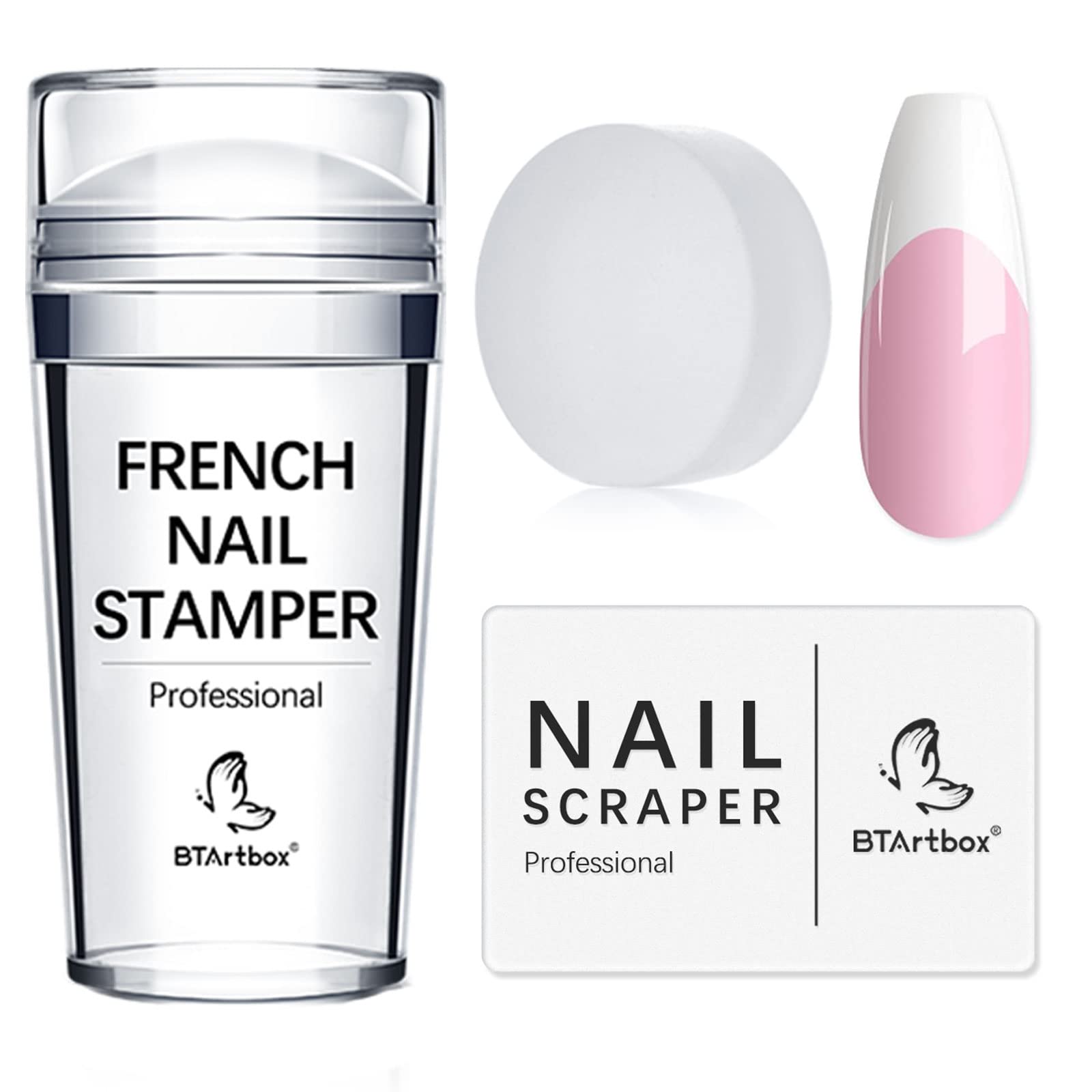 BTArtboxFrench Tip Nail Stamp - Nail Art Stamper Kit with French Nail Stampers,Nail Scrapers and Stamper Heads Replacement