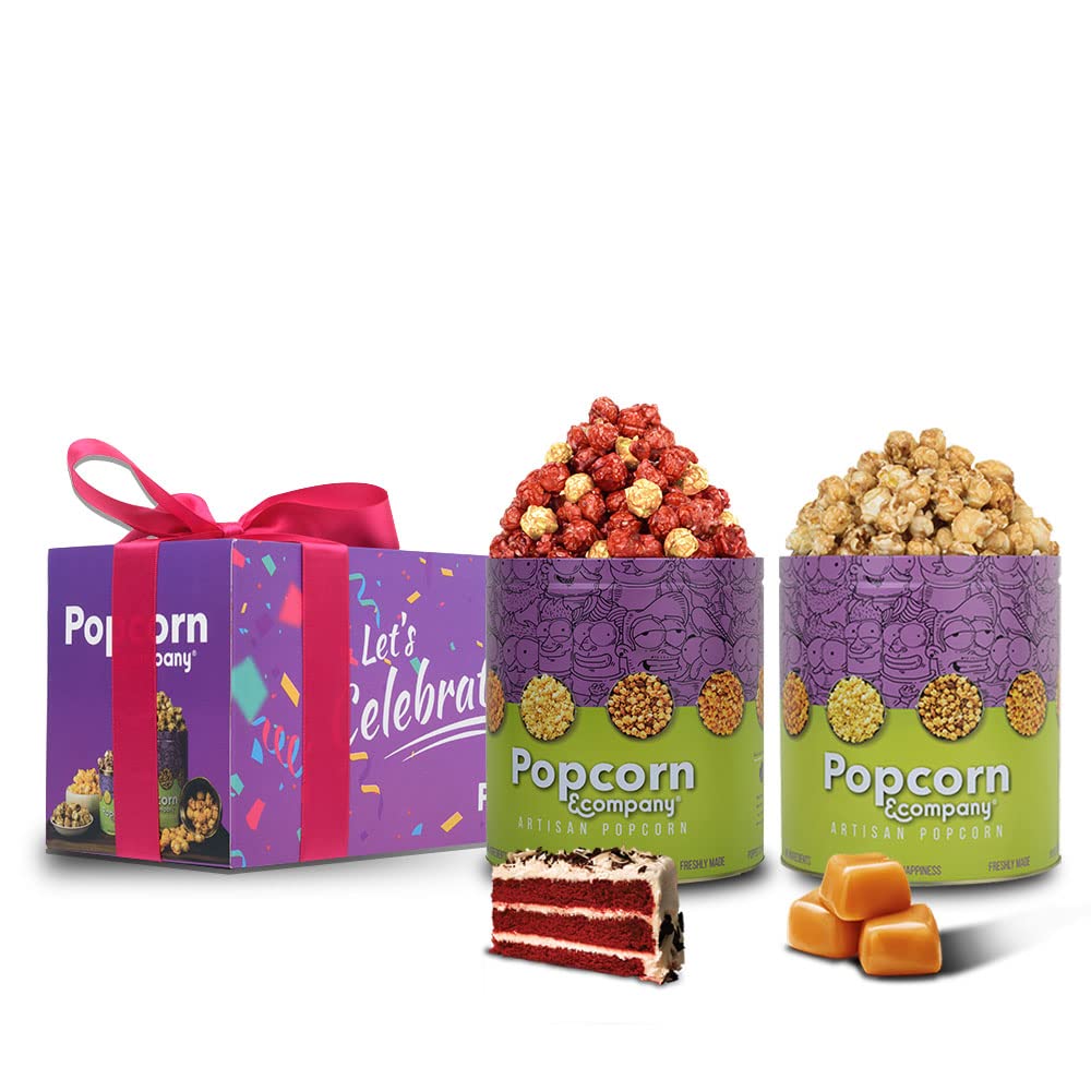 Popcorn & Company Festive Gift Combo Pack of 2 Tins (Caramel Krisp -130 Gm & Red Velvet Popcorn -130 Gm) - 260 GM