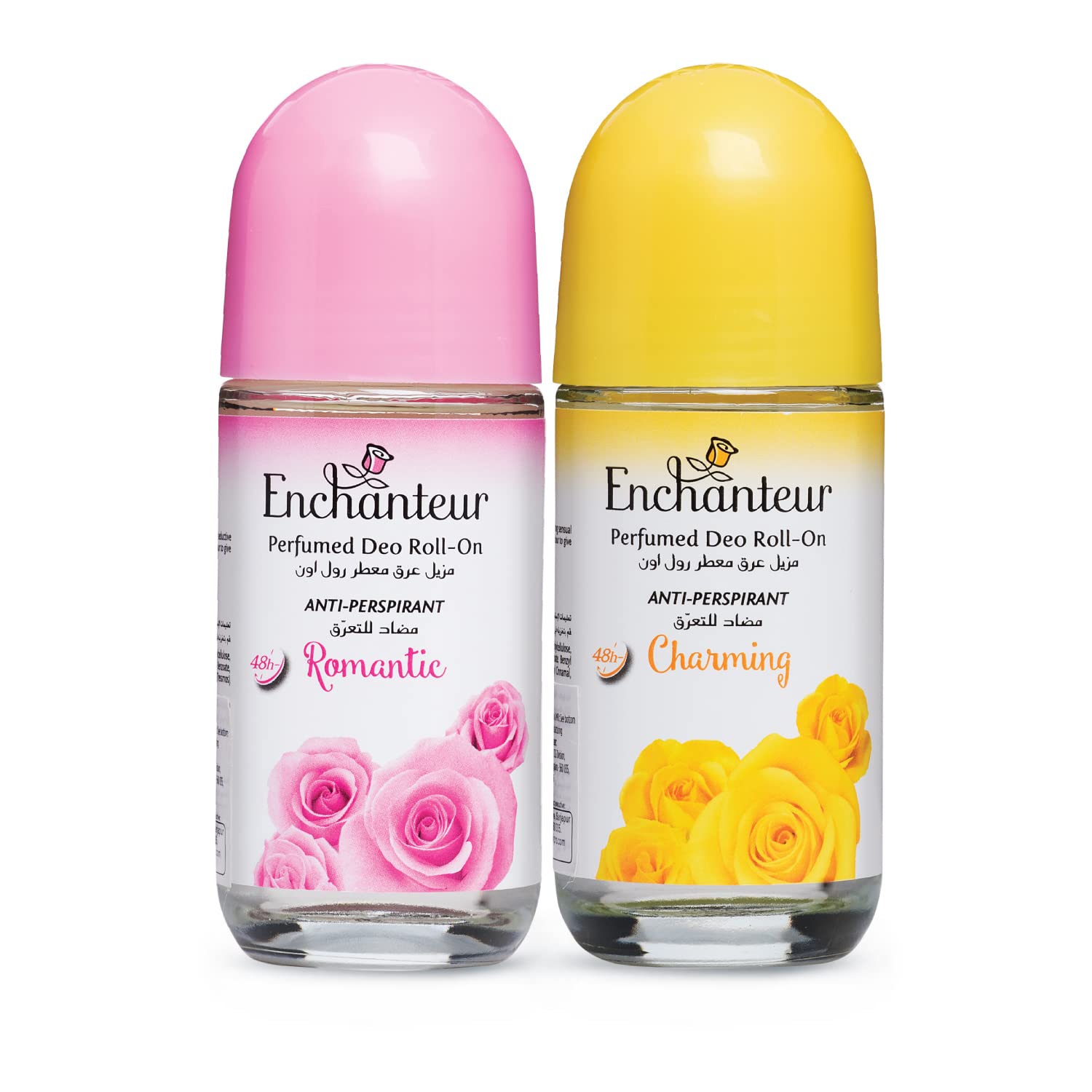 Enchanteur Romantic Roll-On Deodorant for Women, 50ml with Roses & Jasmine Extracts & Enchanteur Charming Roll-On Deodorant for Women, 50ml with Roses, Muguets & Cedarwood Extracts