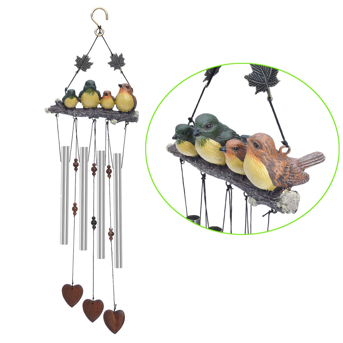 BWinka Vivid 4 Birds 4 Tubes Amazing Grace Wind Chimes Decoration for Garden, Yard, Patio and Home Decor with Hook