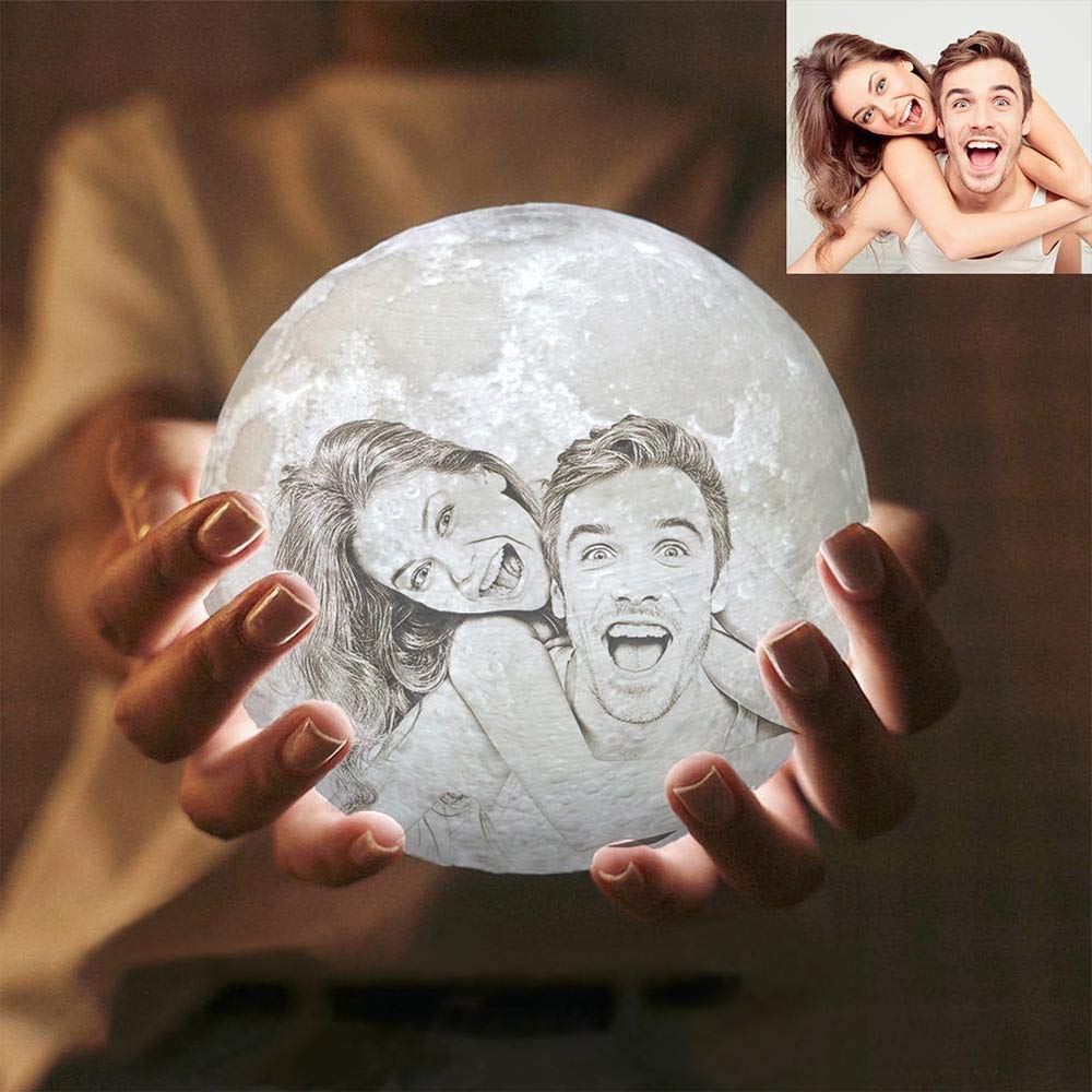 Beewanta 3D Moon Lamp Customized Personalized Photo LED Moon Night Light with Stand USB Rechargeable Home Decorative Light, White&Yellow, for Wedding, Anniversary (Size : 10cm)