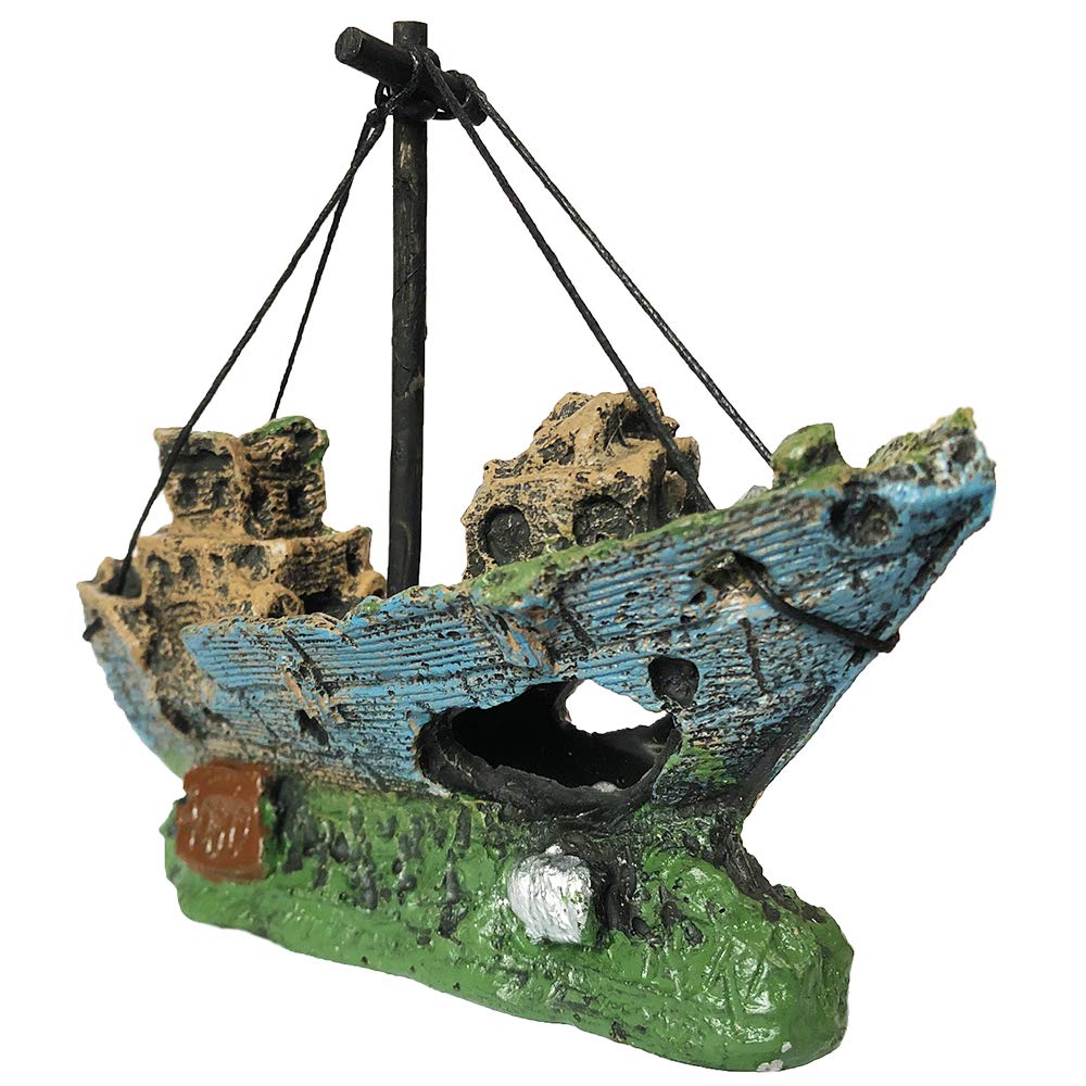 SLOME Aquarium Resin Boat Ornament - Aquarium Shipwreck Decorations Sunken Ship Ornament, Aquarium Ornament for Freshwater Saltwater Tank