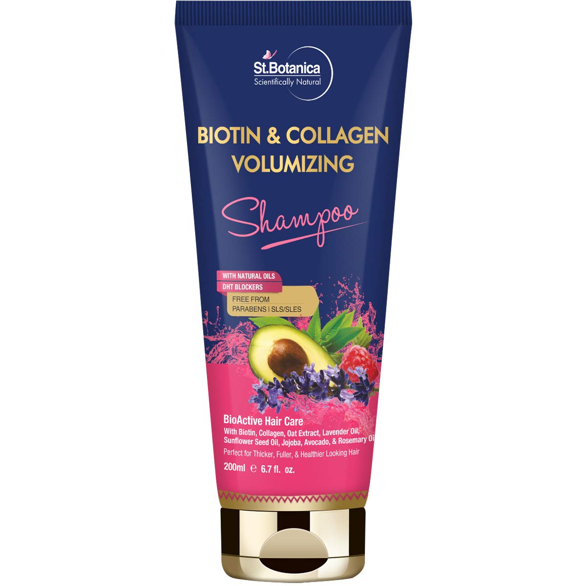 StBotanica Biotin & Collagen Volumizing Hair Shampoo - For Thicker, Fuller and Healthy Hair - 200ml - No Parabens, SLS/SLES