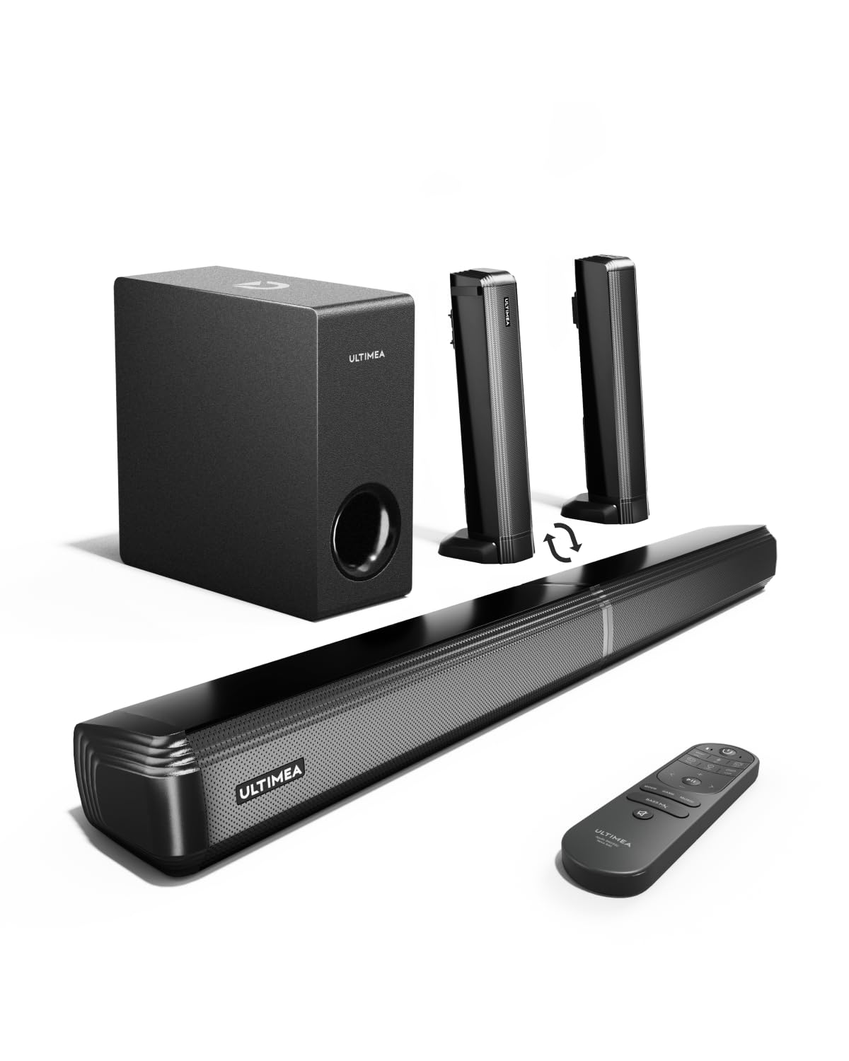 ULTIMEA4.1ch Sound Bar for Smart TV with Subwoofer, Peak Power 200W, 2-in-1 Detachable Bluetooth 5.3 Soundbar, Bass Adjustable, 3 EQ Modes TV Sound Bar, ARC/Optical/Aux, Apollo S50 Detachable Series