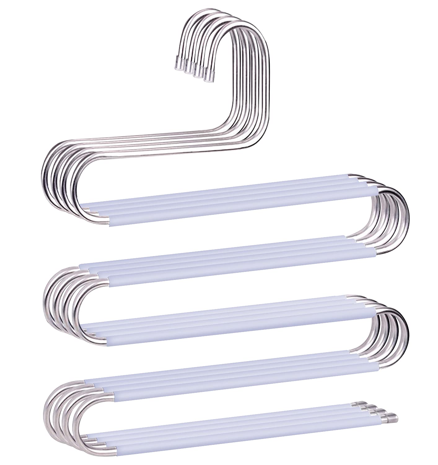 Pants Hangers Non Slip Space Saving Hangers 4 Pack S-Shape Trousers Hangers Stainless Steel Clothes Hangers Closet Organizer for Pants Jeans Scarf Trouser Tie Towel(4 Pack Purple)