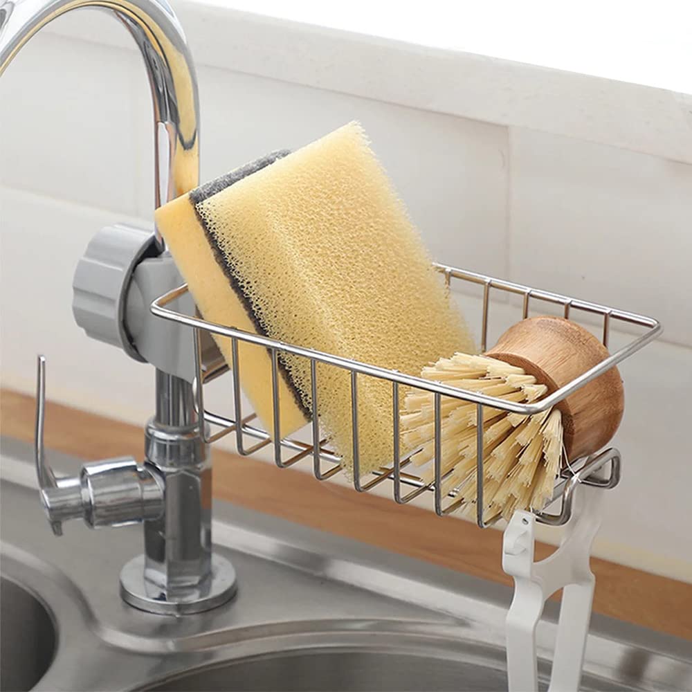 Kitchen Faucet Sponge Holder,Upgrade Stainless Steel (Silver)