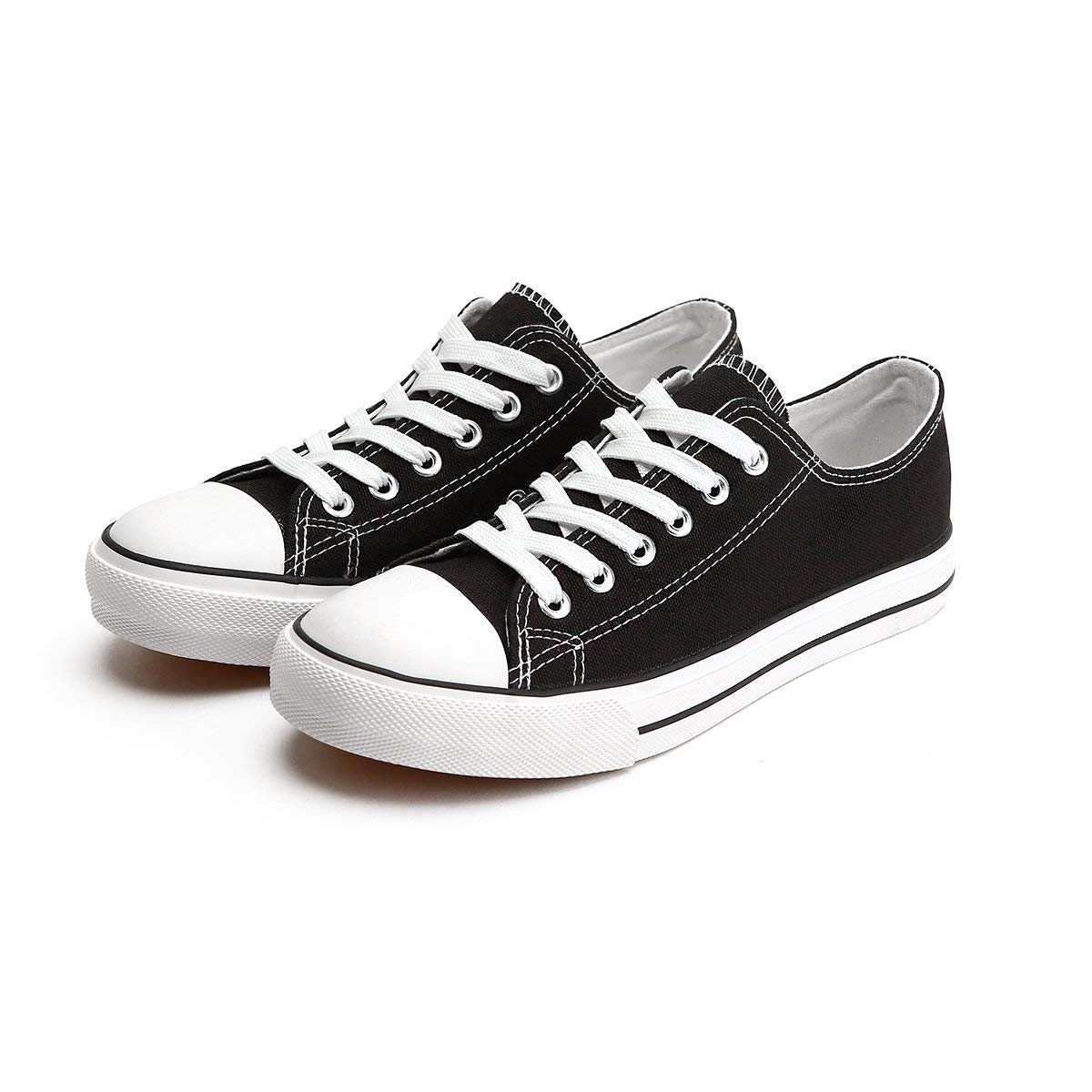 ZGRWomen’s Canvas Low Top Sneaker Lace-up Classic Casual Shoes Black and White