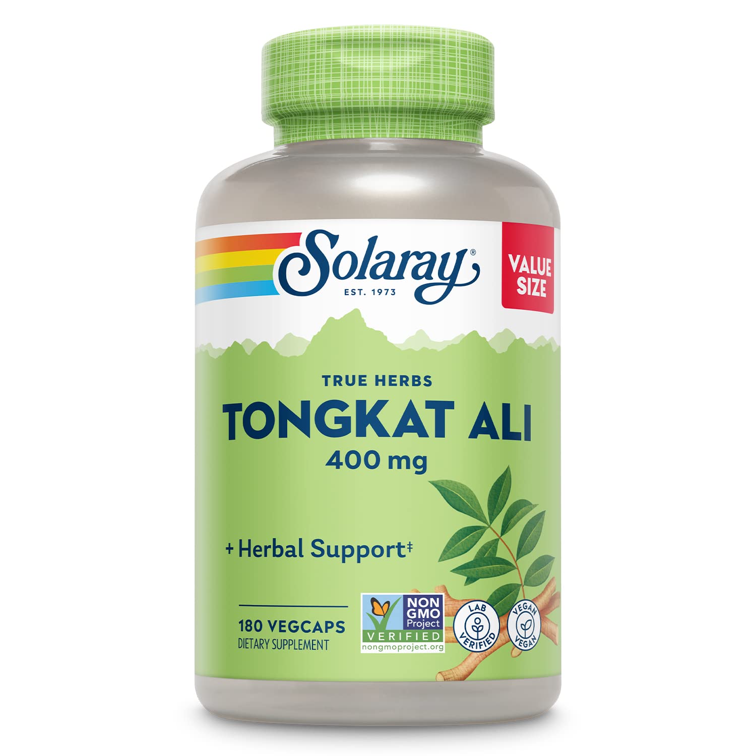 SOLARAY Tongkat Ali 400 mg - Longjack Tongkat Ali for Men - Herbal Support for Men's Health and Vitality - Vegan, Non-GMO, Lab Verified - 180 Servings, 180 VegCaps