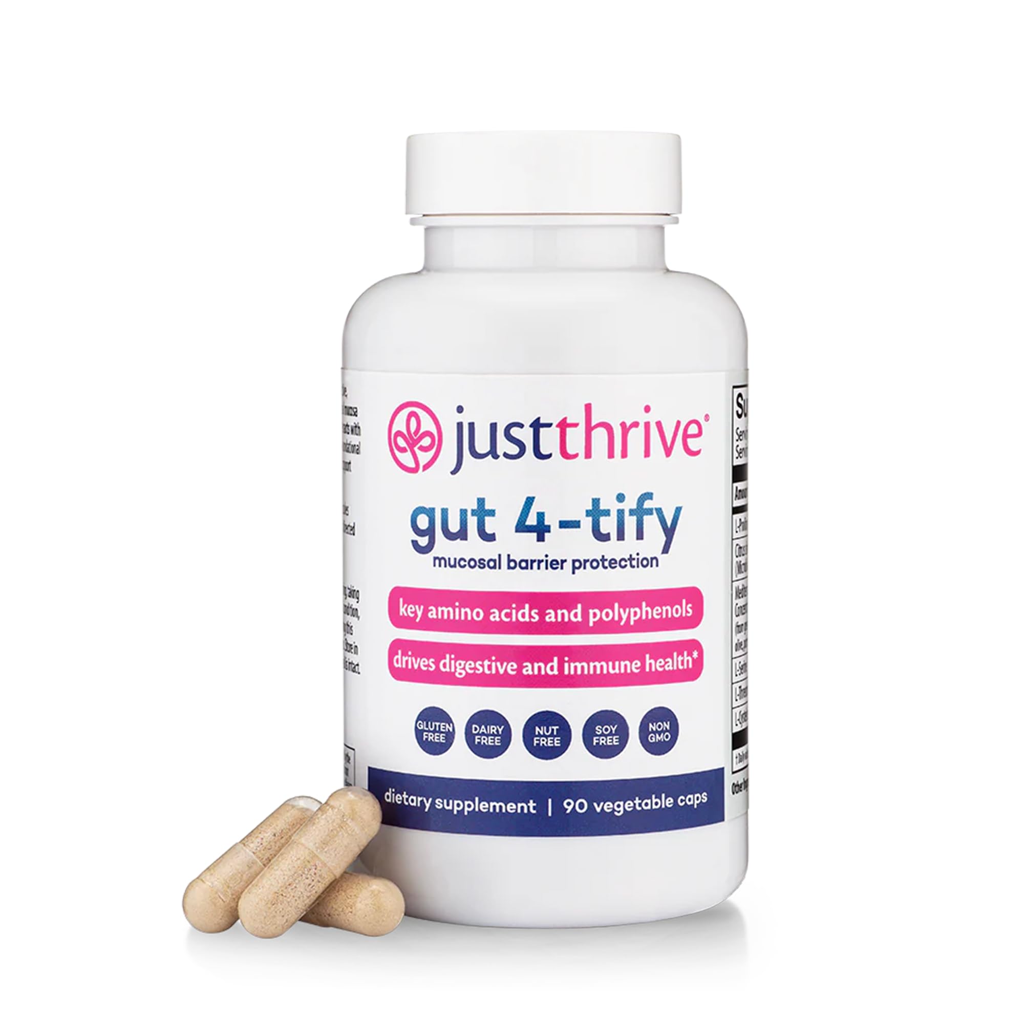 Just Thrive Gut 4-tify - Gut Health Supplements for Women and Men - Anti Bloat, 90 Vegetable Capsules