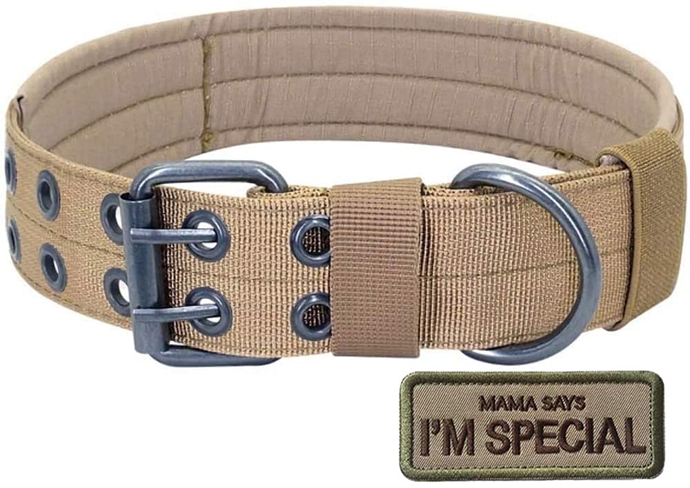 S.Lux Tactical Dog Collars, Nylon Military Adjustable Dog Collar with Metal D Ring Buckle for Dog Training - Pet Classic Solid Color Collection Martingale Collars (Coyote Brown, XL)