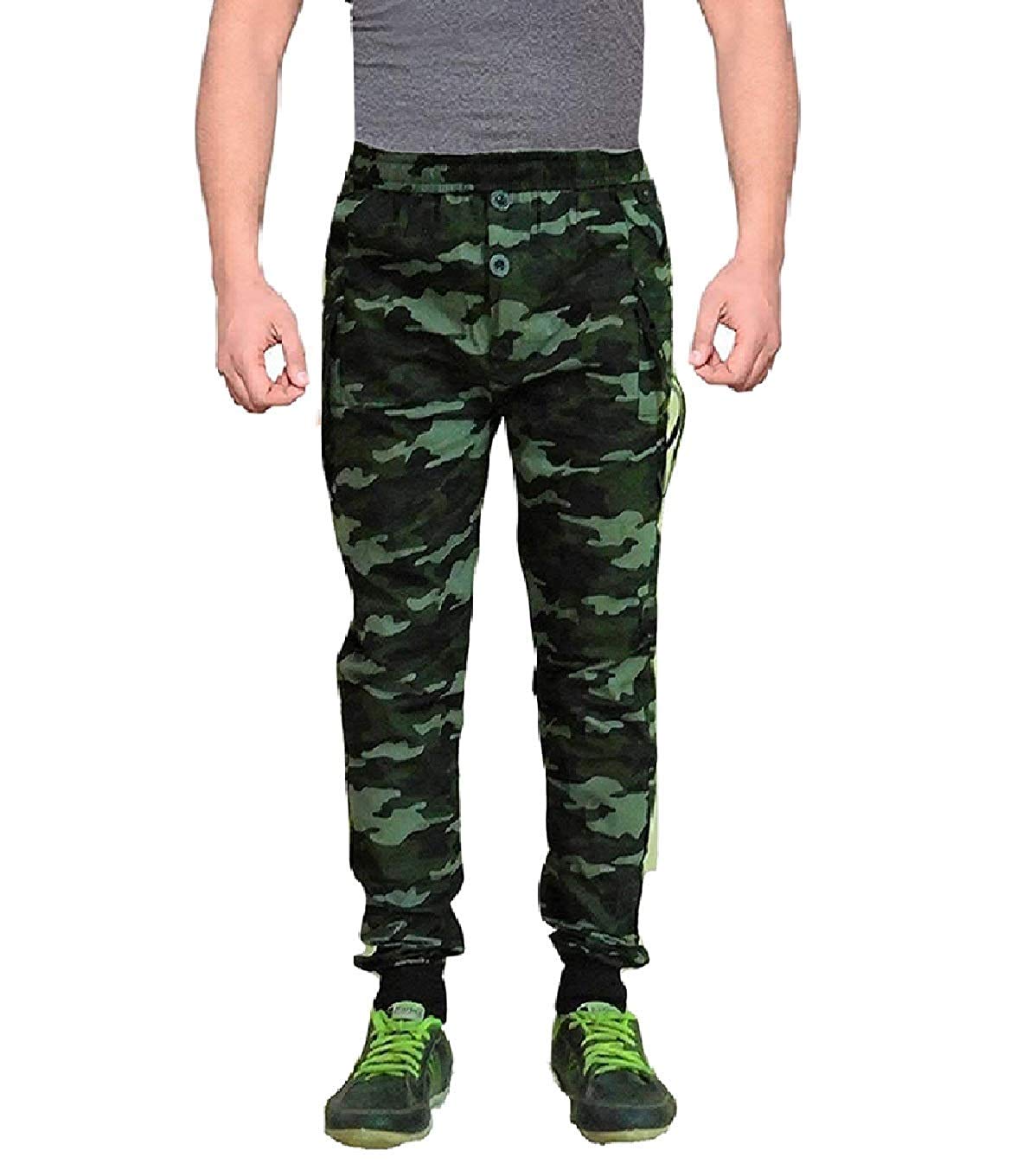 Finix Boy's Camouflage Print Army Military Style Stretchable Track Pant - Regular Fit (Dark Green,Pack of 01)