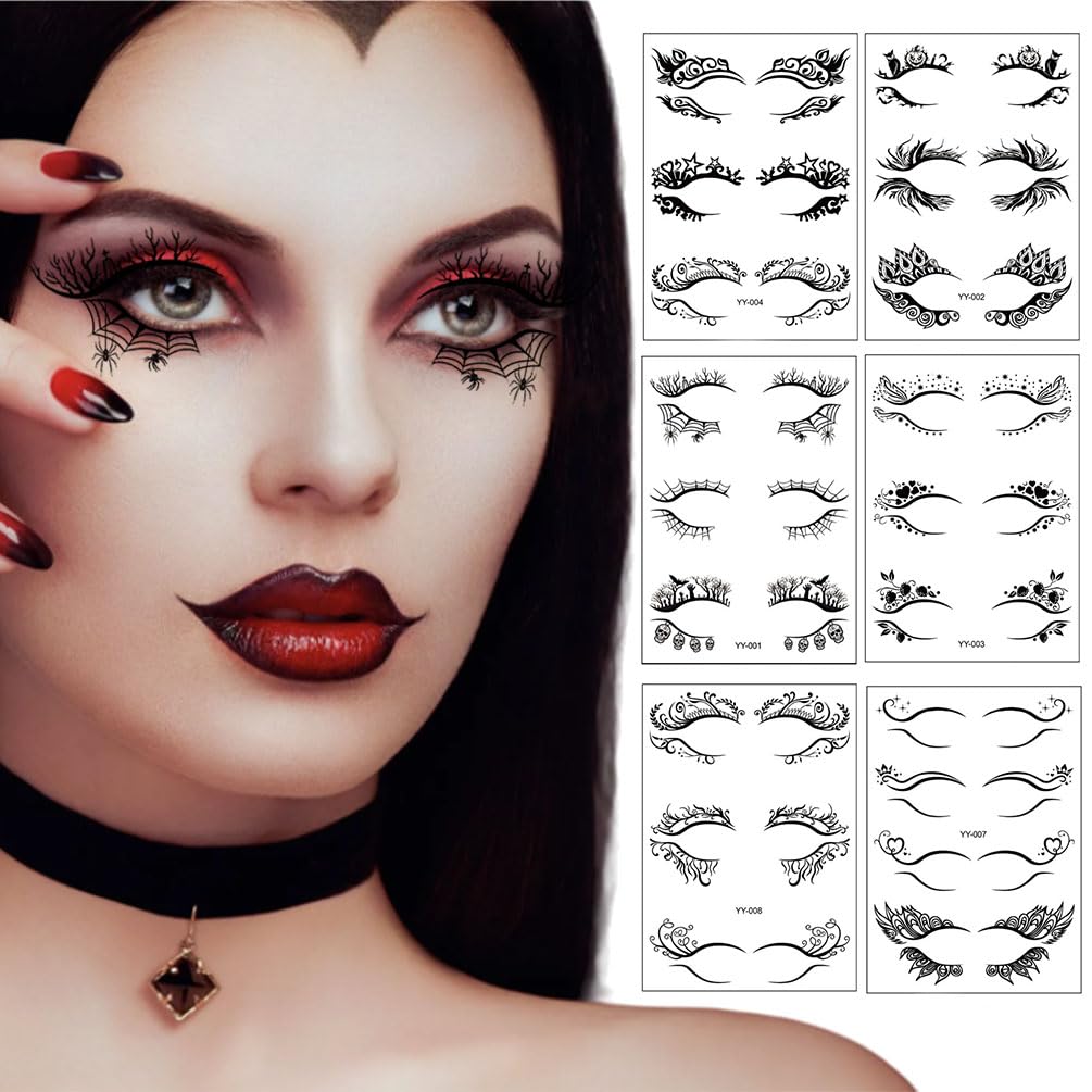 29 Pairs Halloween Face Eye Tattoo Stickers, Scary Spider, Skull Bat Eyeliner Eye Shadow Temporary Stickers for Women Girls Halloween Masquerade Carnival Party