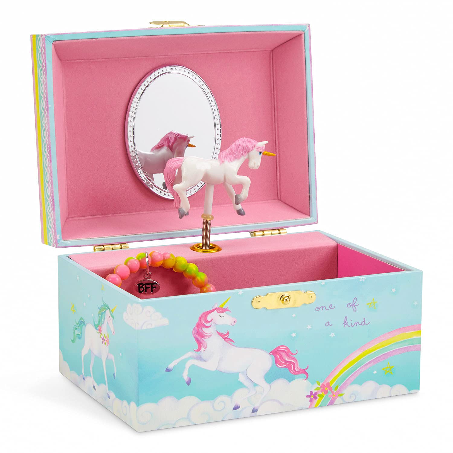 Jewelkeeper Girl's Musical Jewelry Storage Box with Spinning Unicorn, Rainbow Design, Somewhere Over The Tune