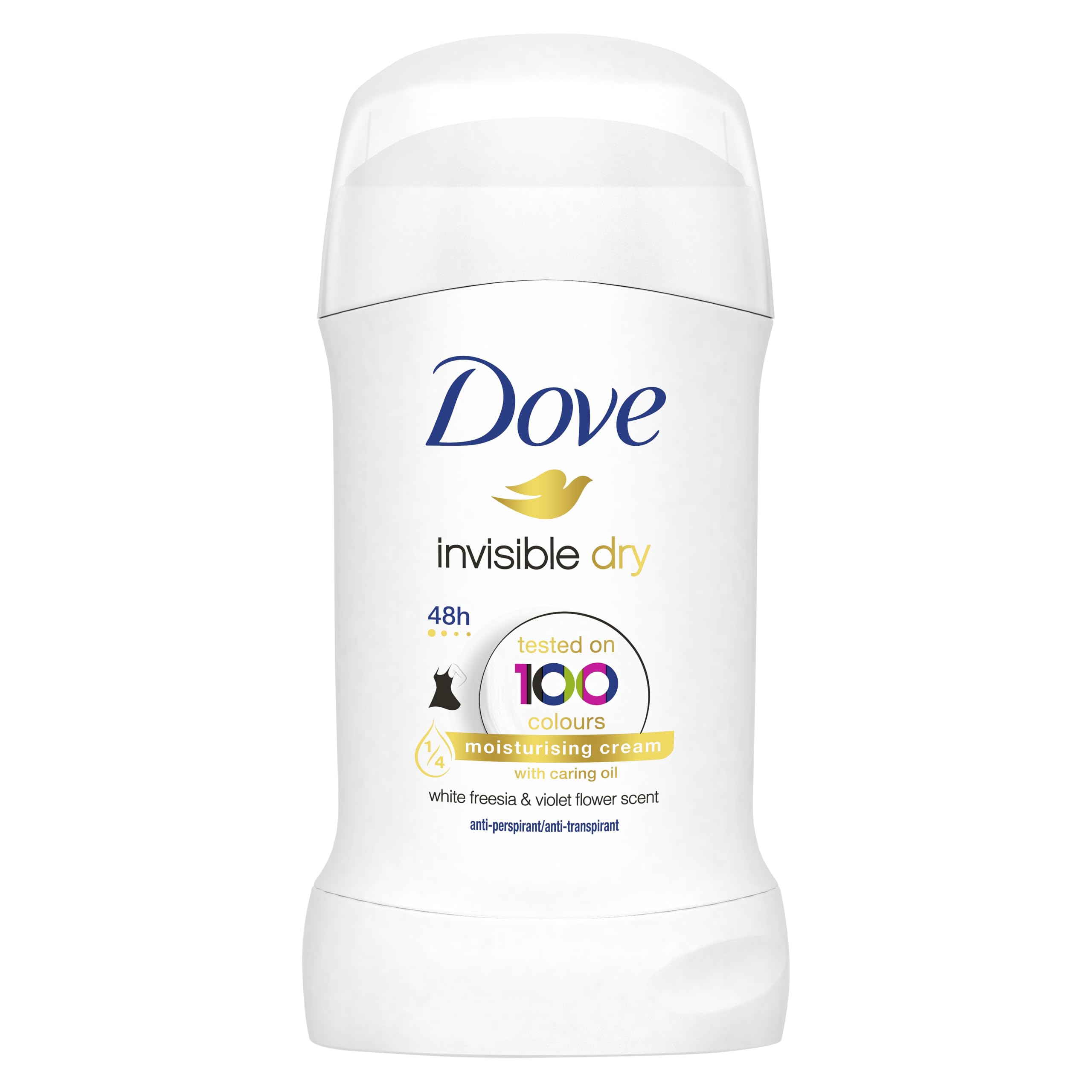 Dove Invisible Dry Anti-Perspirant Cream Women's Deodorant Stick with ¼ moisturising cream & 100% natural caring oil for 48 hour odour protection 40 ml