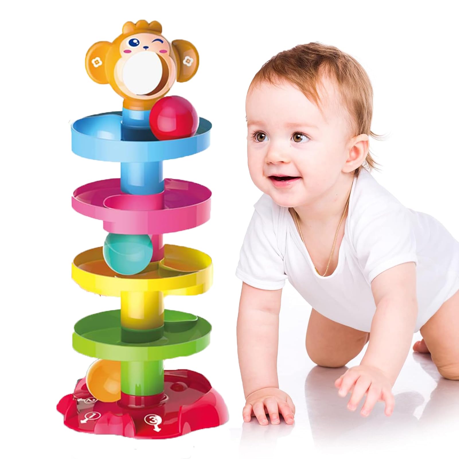 TOYBYBaby Ball Tower Toy, 5 Layer Ball Drop and Roll Swirling Tower for Baby and Toddler, Educational Development Toys for 2, 3, 4 Years Old Boys, Girls, Toddler Activities with 3 Balls