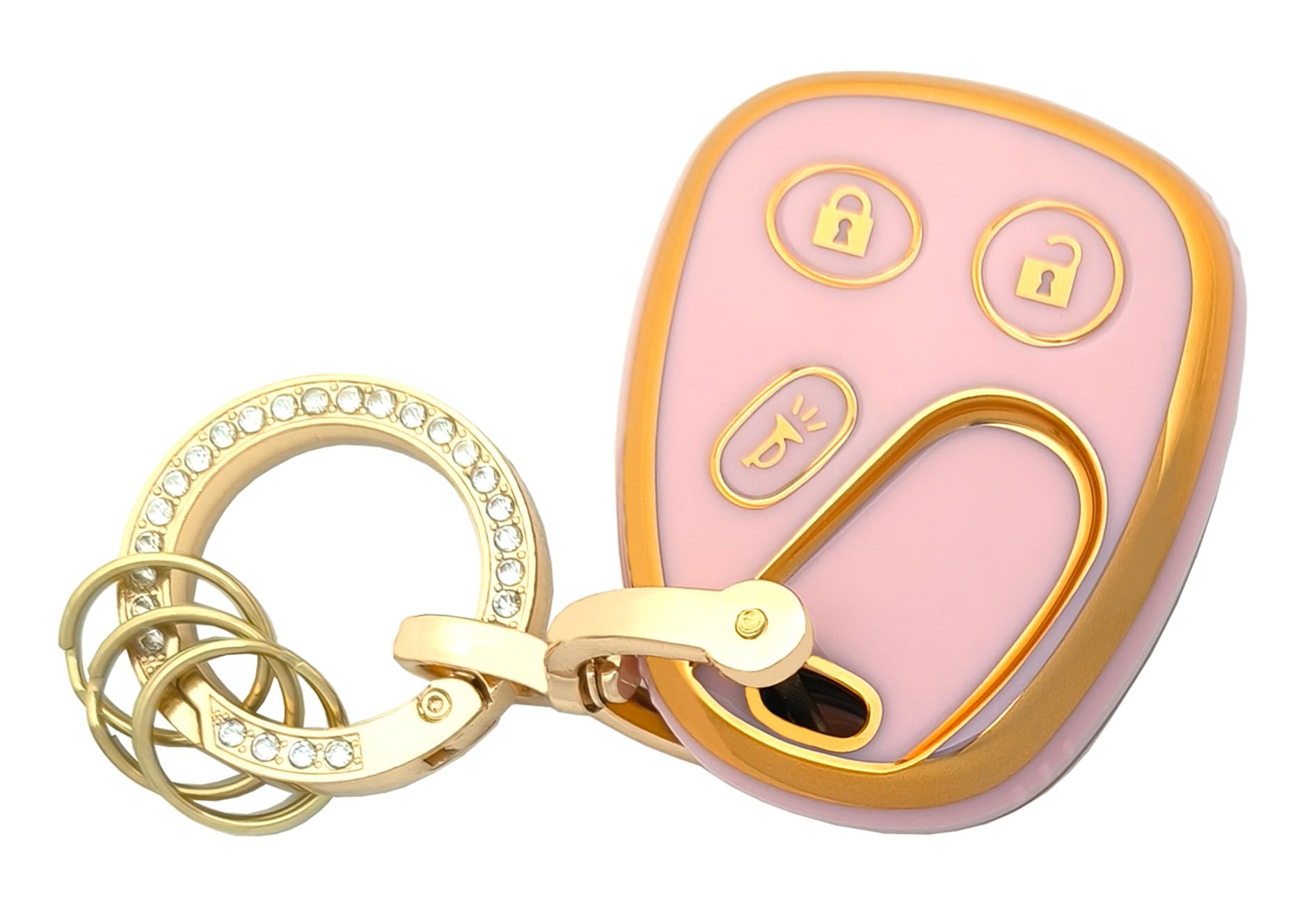 Key Fob Cover Case Shell Keychain for Suburban Tahoe Traverse GMC Acadia Yukon Cadillac Escalade SRX Buick Enclave Pink