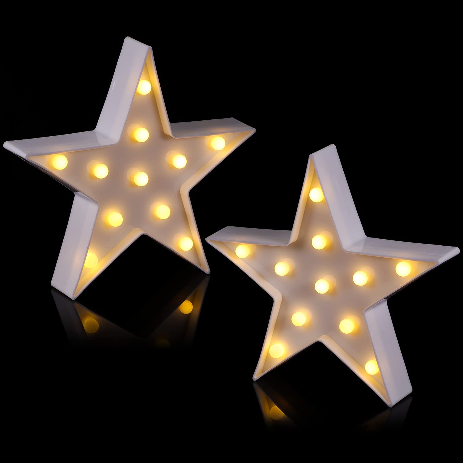 2 Pcs Star Plastic Night Light Battery Operated LED Marquee Star Sign Star Shaped Party Movie Theater Decor Room Wall Lamp for Kids Baby Child Girl Gifts, Birthday Party Home Bar Christmas (White)