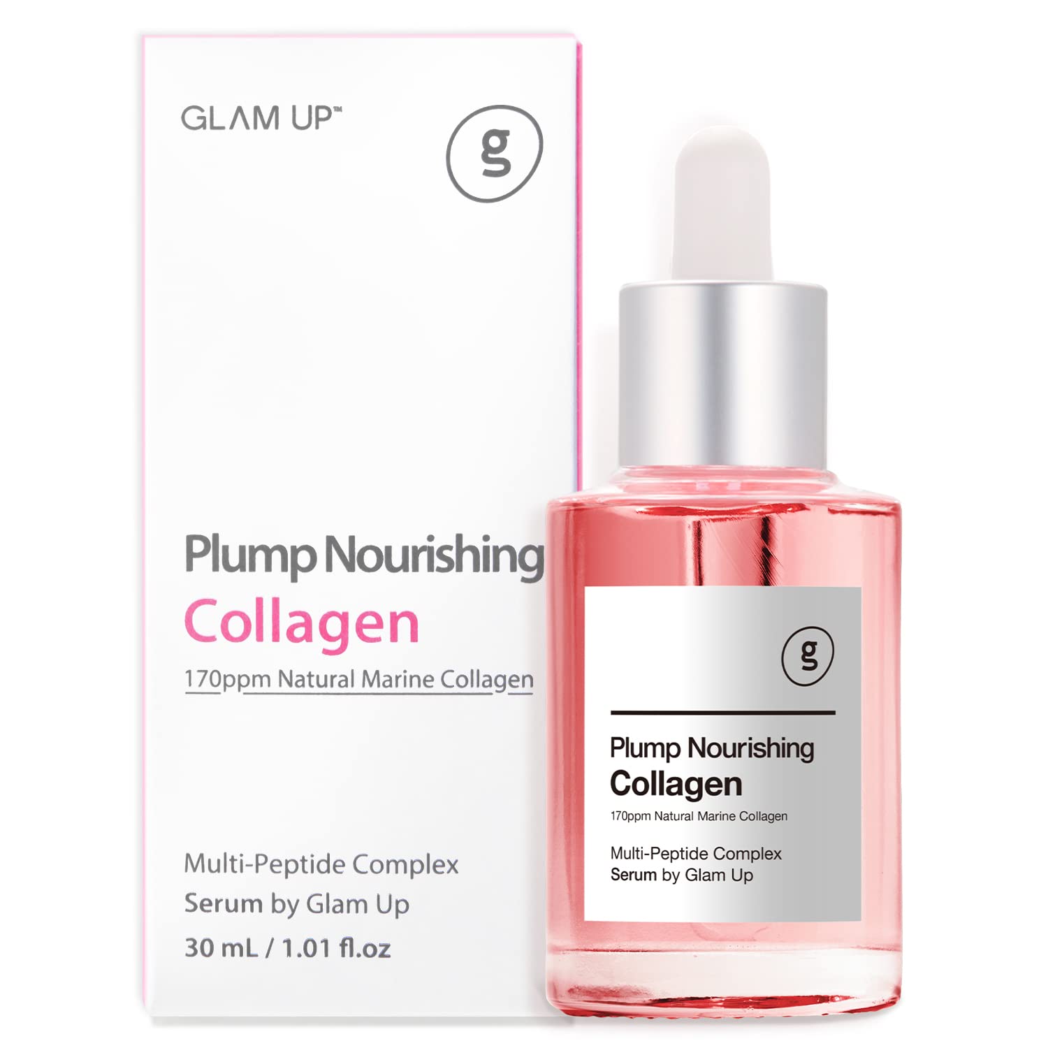 GLAM UP Plump Nourishing Dive in Real Marine Collagen Serum - Anti Aging with Hyaluronic Acid, Lifting,Tightening Skincare, Repair Skin with Peptide Complex Facial Serum 30ml (1.01 Fl Oz)