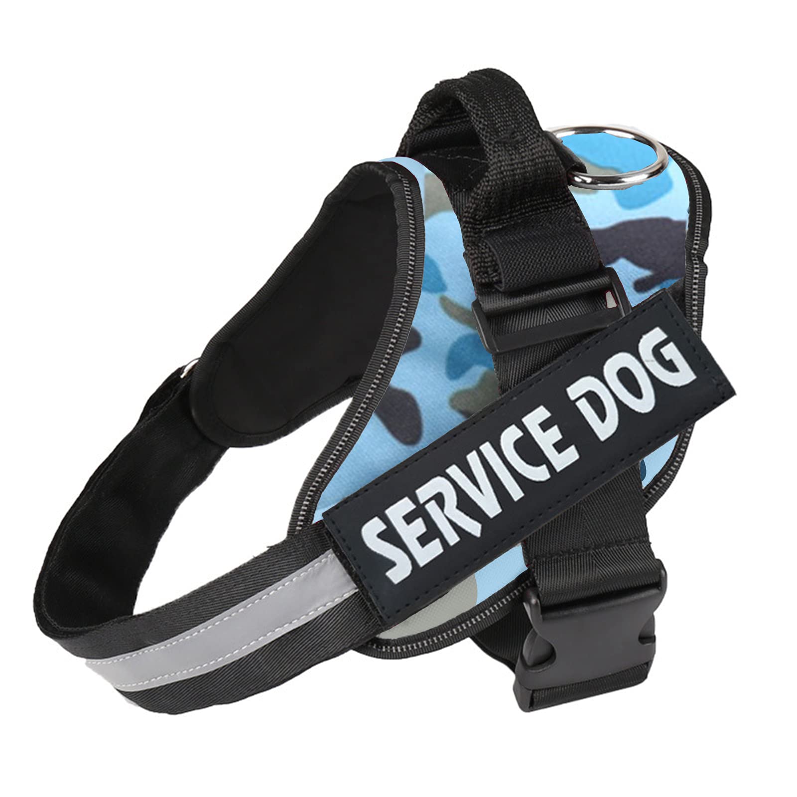 FIZILI Dog Harness, No-Pull Pet Harness Adjustable Soft Padded Dog Vest, Reflective No-Choke Pet Oxford Vest with Easy Control Handle for Large Dogs, Camouflage Blue, M