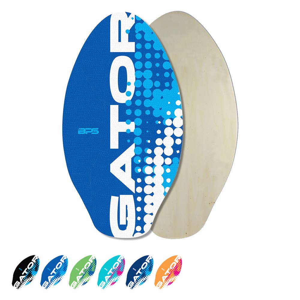 BPS 'Gator' Skimboards with Colored EVA Grip Pad and High Gloss Clear Coat | Wooden Skim Board with Grip Pad for Kids and Adults | Choose from 3 Sizes and Traction Pad Color