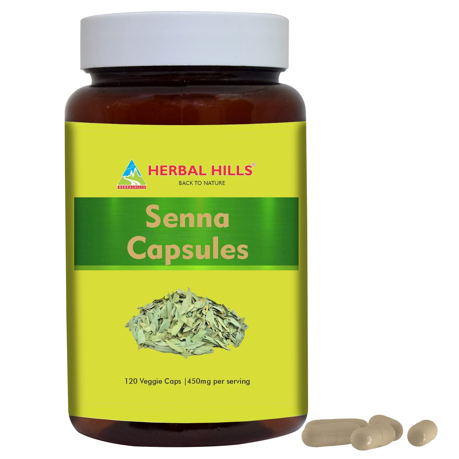 HERBAL HILLSSenna Capsules (alexandrina Senna) | 120 Capsules (450 mg) | Natural Laxative, Stool Softner, Constipation Relief