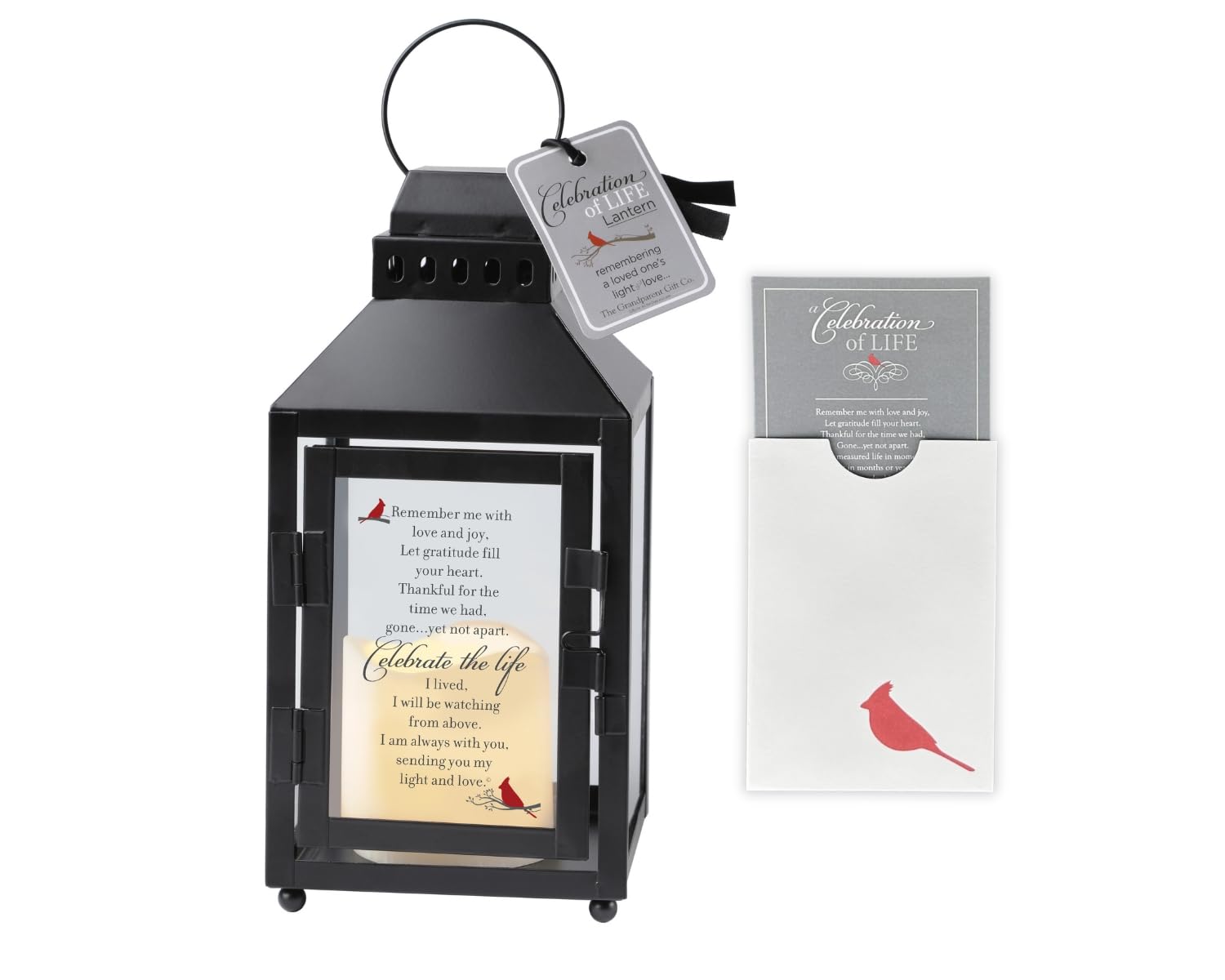 Celebration of Life Memorial Lantern with Flickering LED Candle-Thoughtful Bereavement Gift /Sympathy Gift for Loss of Mom/Dad/Loved One/ Cardinal Sympathy Gift/ Cardinal Memorial Gift (Black)