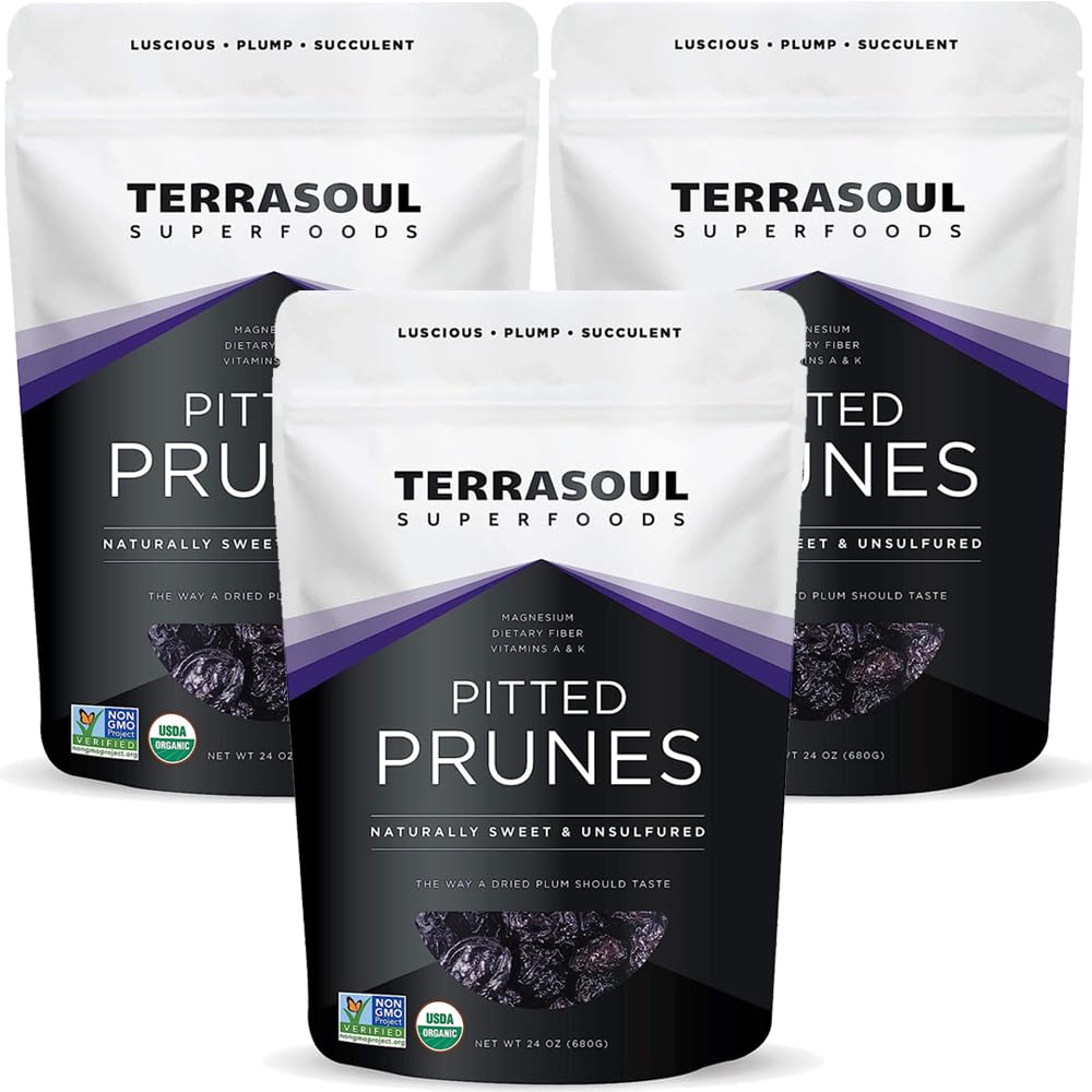 Terrasoul Superfoods Organic Dried Plums Pitted Prunes, 4.5 Lbs (Pack of 3) - Fiber | Vitamin K | Preservative Free