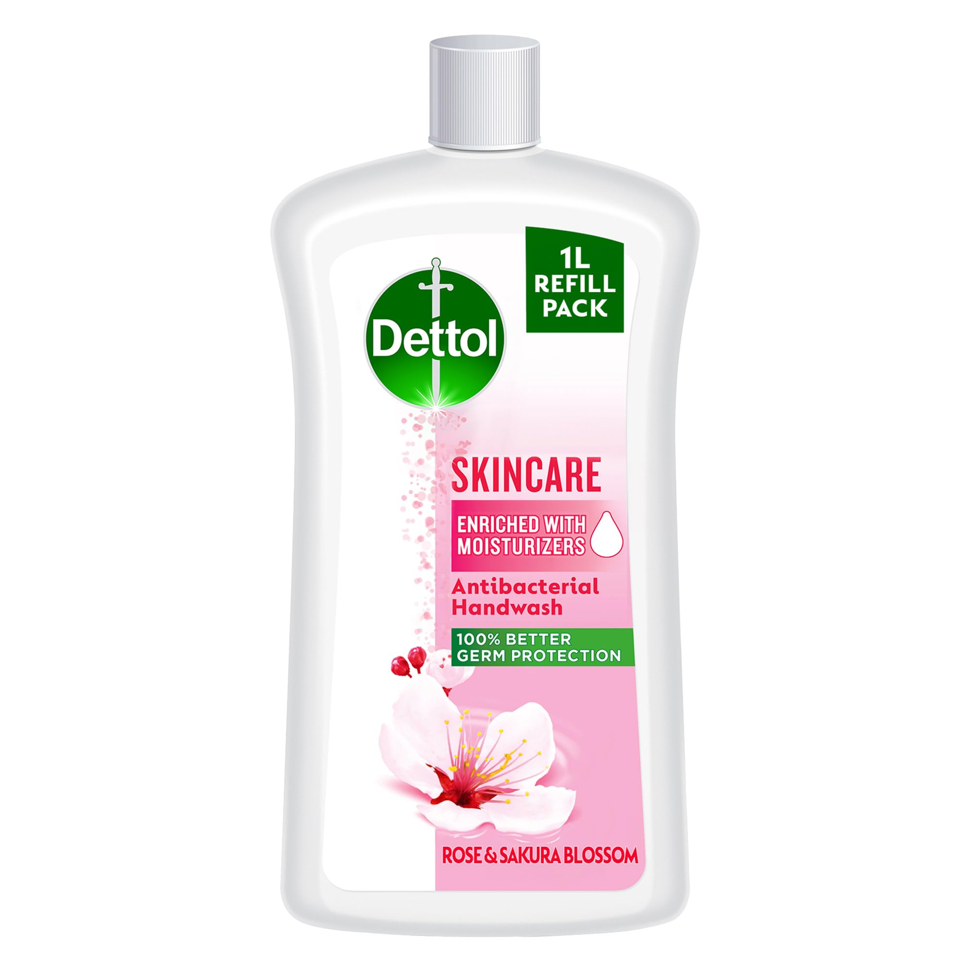 Dettol Skincare Handwash Liquid Soap Refill Rose & Sakura Blossom Fragrance 1Litre