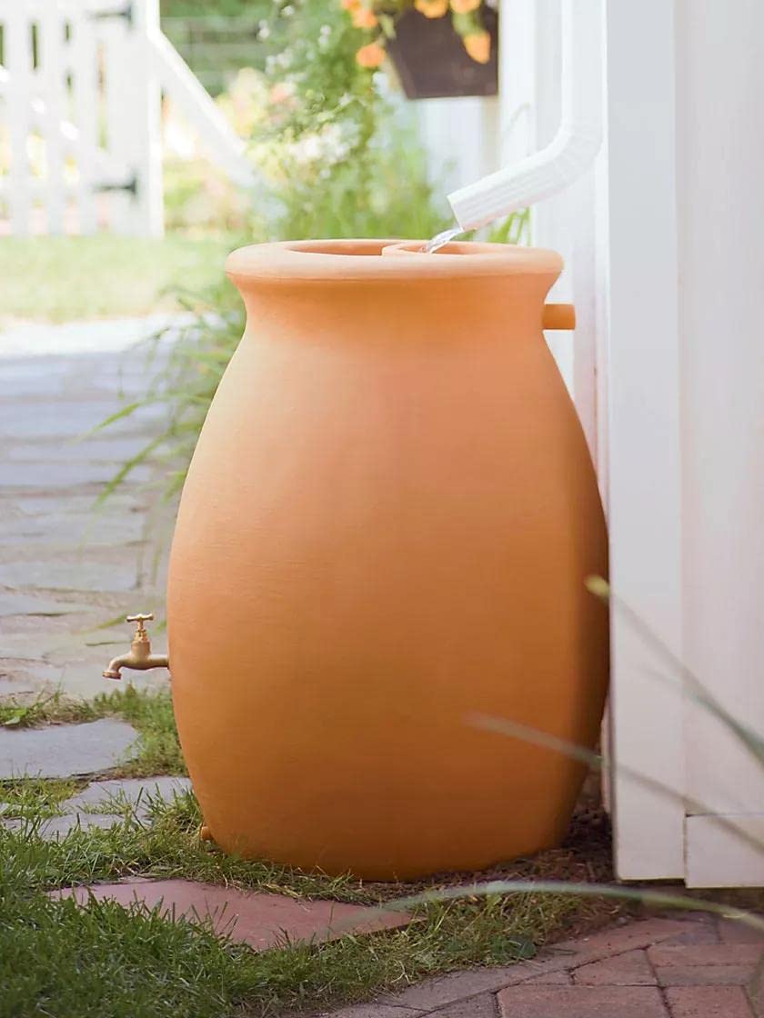 Gardener's Supply Company 50 Gallon Rainwater Collection Urn | Outdoor Rain Catcher Barrel | Eco-Friendly Rain Collector Storage | Hose Included | Brass Spigot | Removable Top