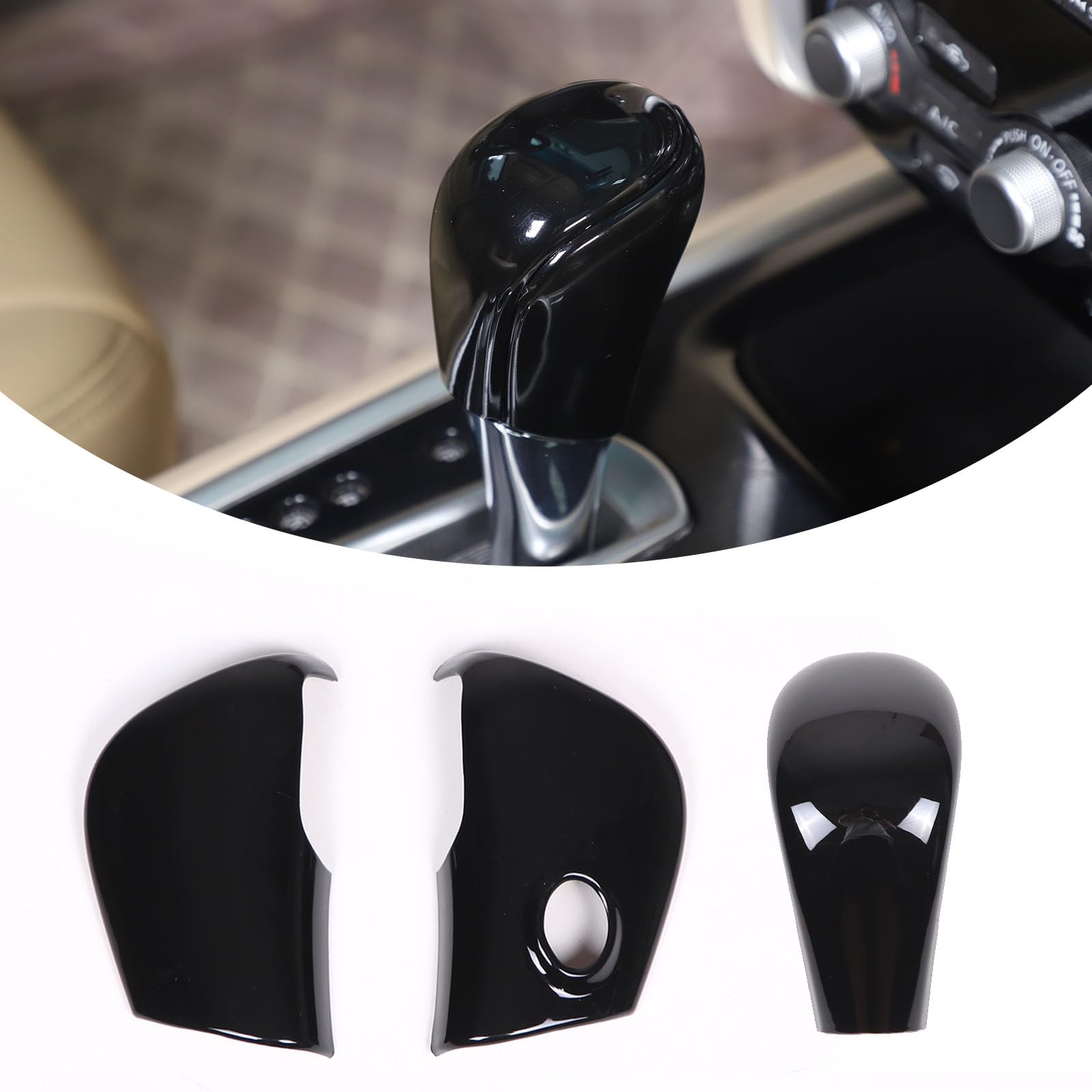 TongSheng Car ABS Control Gear Shifter Knob Head Cover Protective molding Trim Compatible with Nissan Pathfinder 2013 2014 2015 2016 2017 2018 Interior Accessories (Gloss Black, Front + Back)