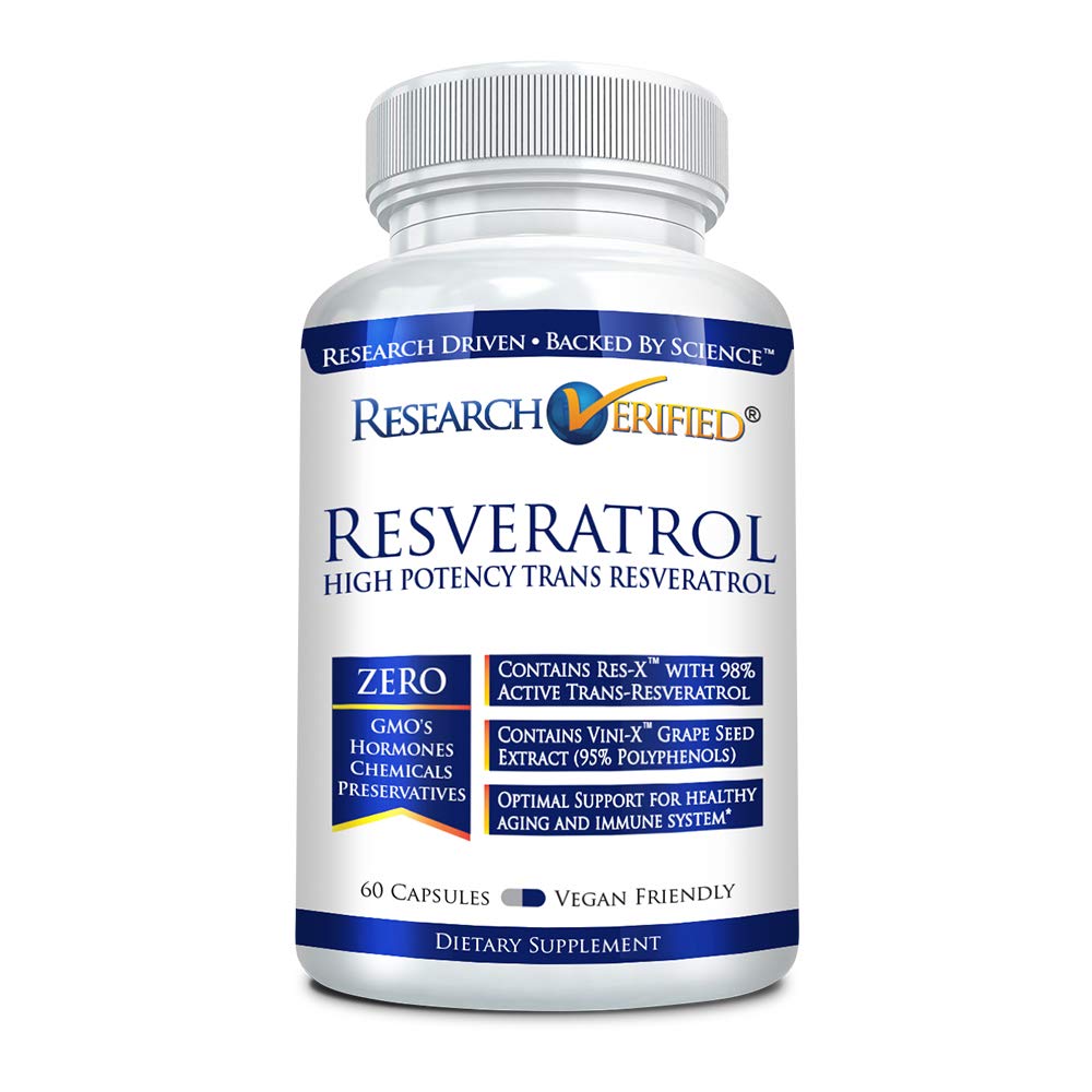 Research VerifiedResveratrol - 98% Trans-Resveratrol 1000 mg, Anti-Aging Support - 1 Bottle - 60 Capsules