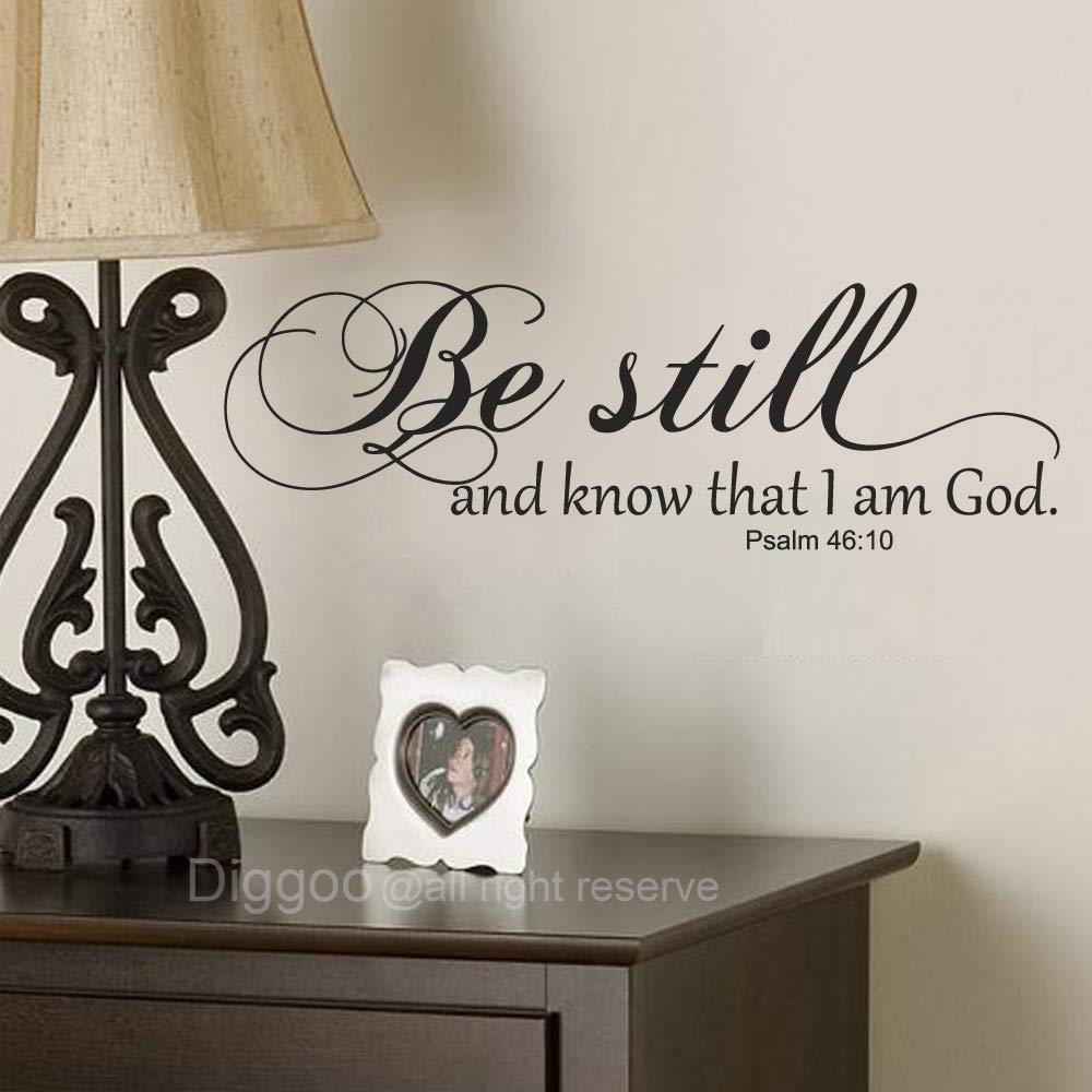 DIGGOO Be Still and Know That I am God Psalm 46:10 Wall Decal Scripture Wall Decal Bible Verse Quote Religious Wall Decor for Living Room (Black,13.5" h x 40" w)