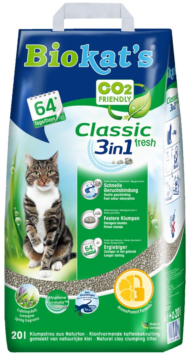 Biokat'sClassic Fresh 3in1 Cat Litter with the Fragrance of Spring clumping litter for cats with 3 different grain sizes / 1 paper bag (1 x 20 L)