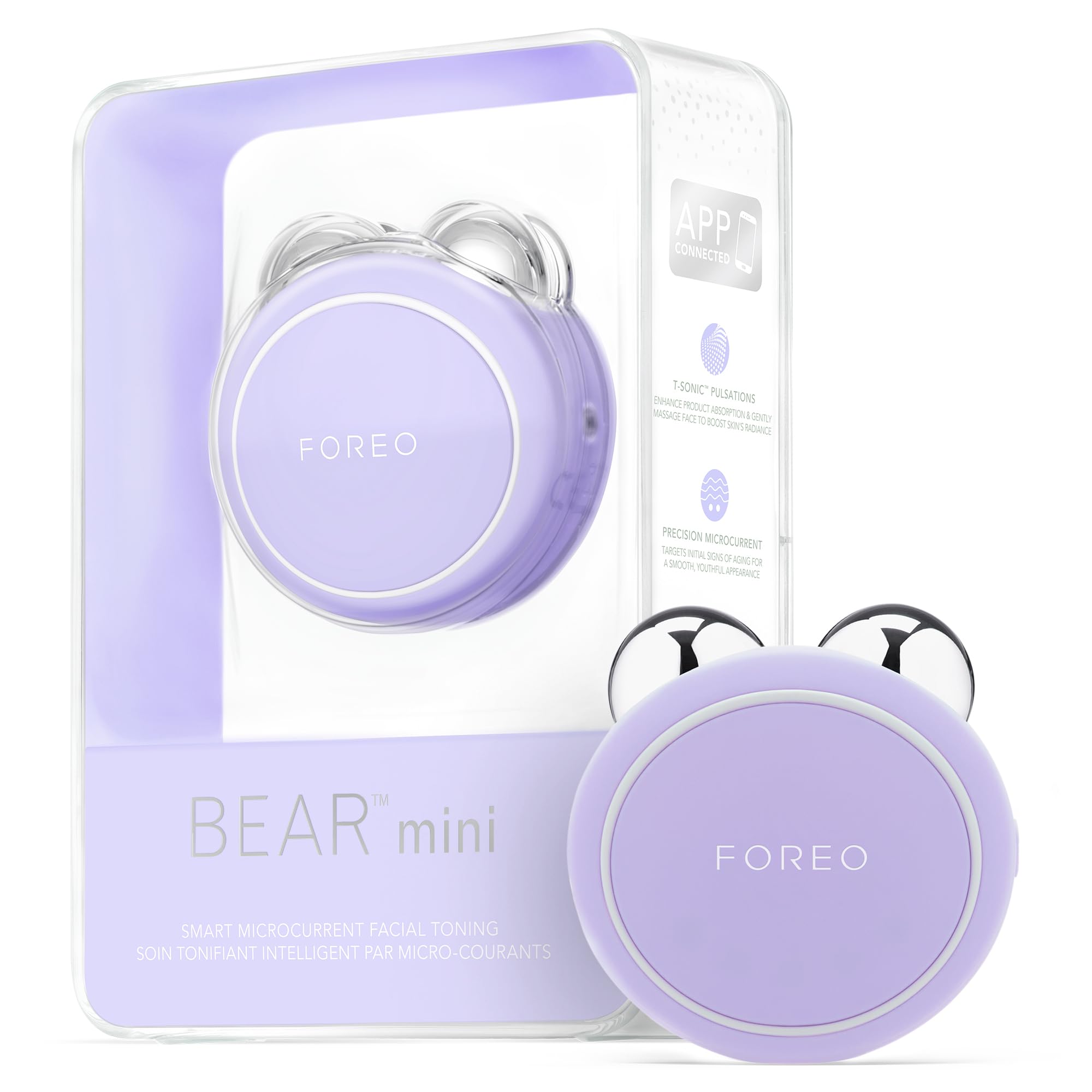 Foreo Bear Mini Targeted Microcurrent Face Lift Device - Visible Non-Invasive Face Lift - Lavender