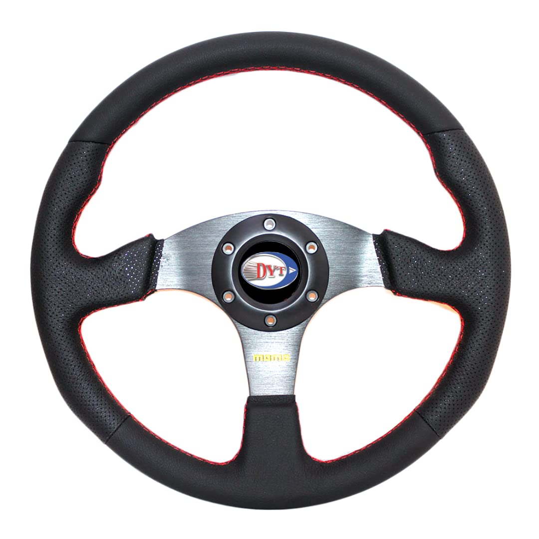 WincaUniversal Drifting Deep Dish Racing Steering Wheel, Black, Leather SPORT STEERING WHEEL TRACK STYLISH MODEL GRIPPY – DISH WHEEL – 320MM (12.5 INCH)