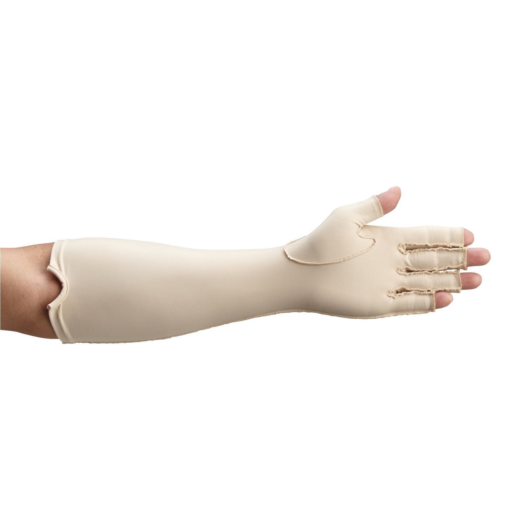 Rolyan Forearm Length Left Compression Glove, Open Finger Compression Sleeve to Control Edema and Swelling, Water Retention, and Vericose Veins, Covers Fingers to Forearm on Left Arm, Medium